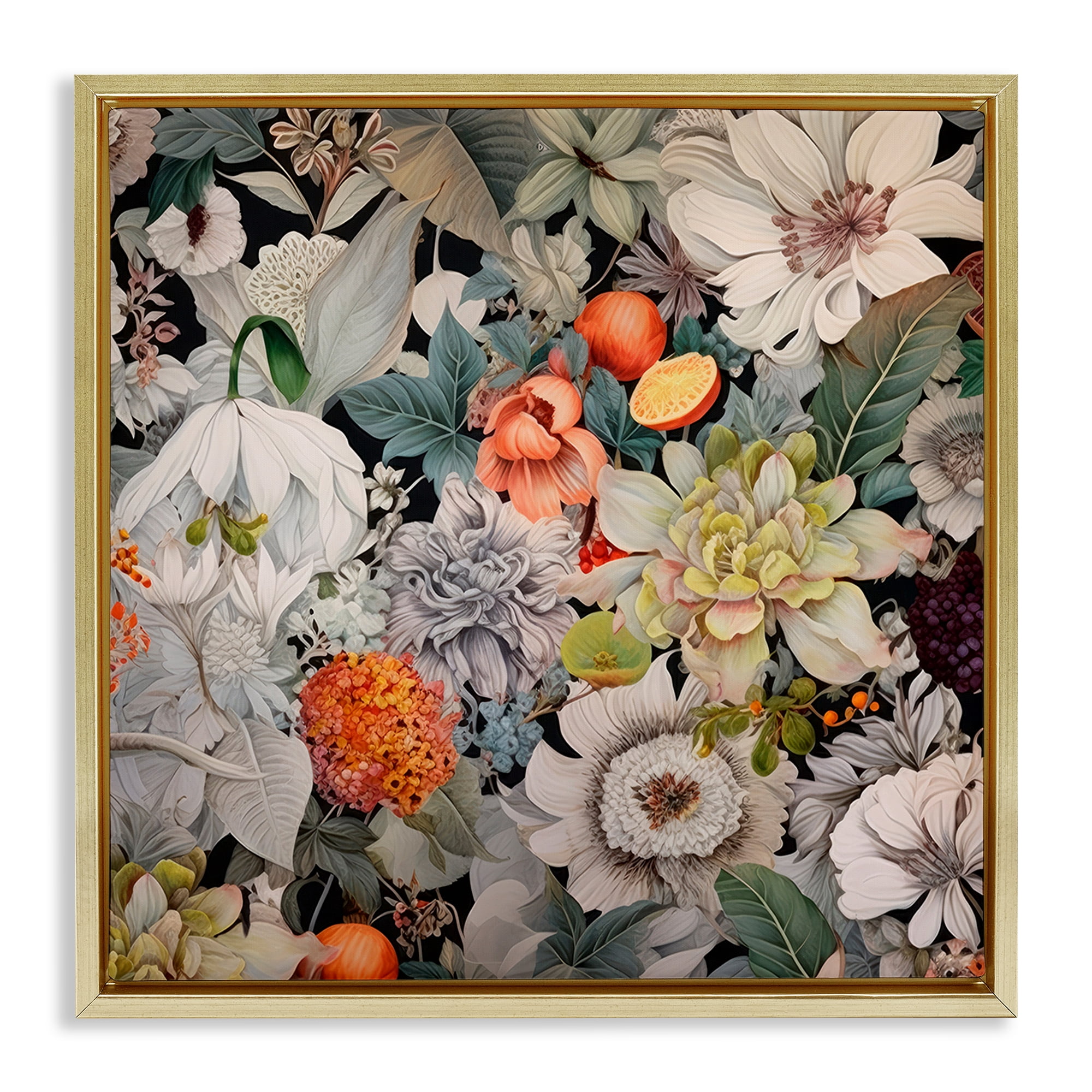 Stupell Industries Grey Mixed Florals Botanical & Floral Painting Gold Floater Framed Art Print Wall Art, 25 x 25
