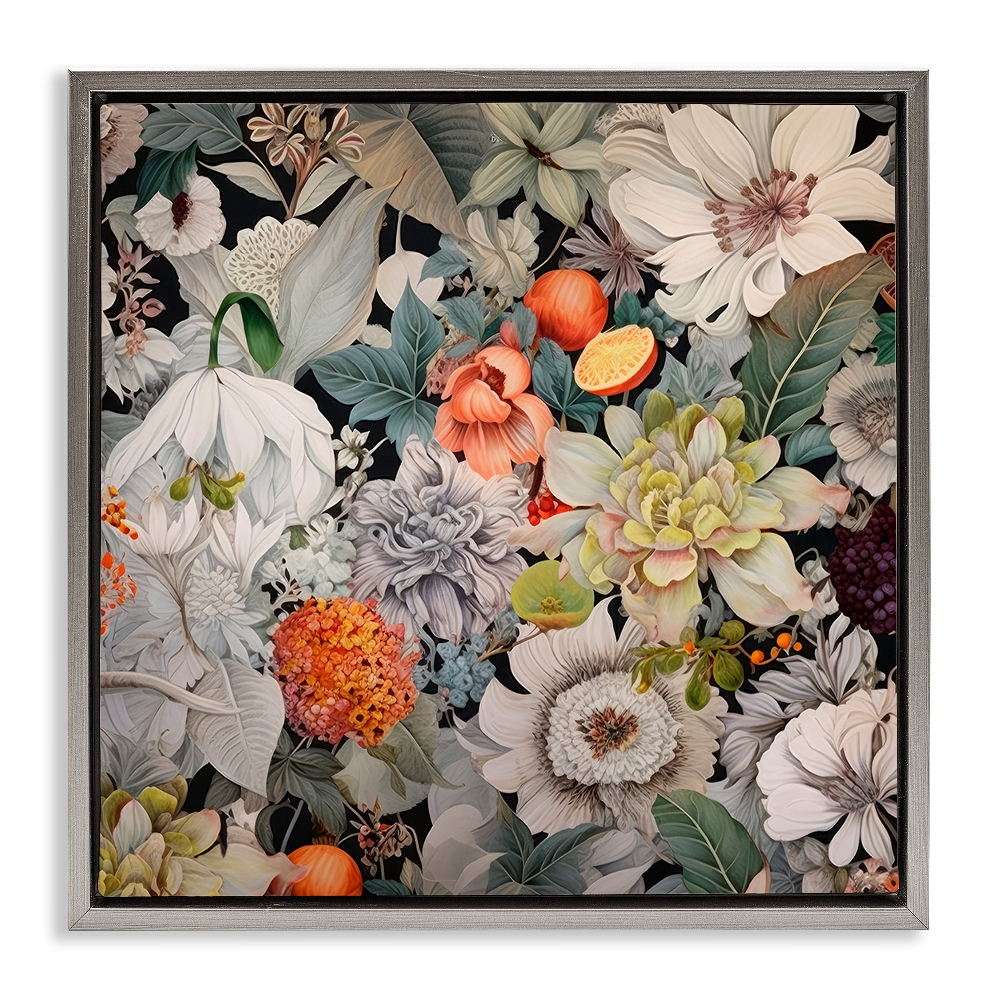 Stupell Industries Grey Mixed Florals Botanical & Floral Painting Gray Floater Framed Art Print Wall Art, 25 x 25