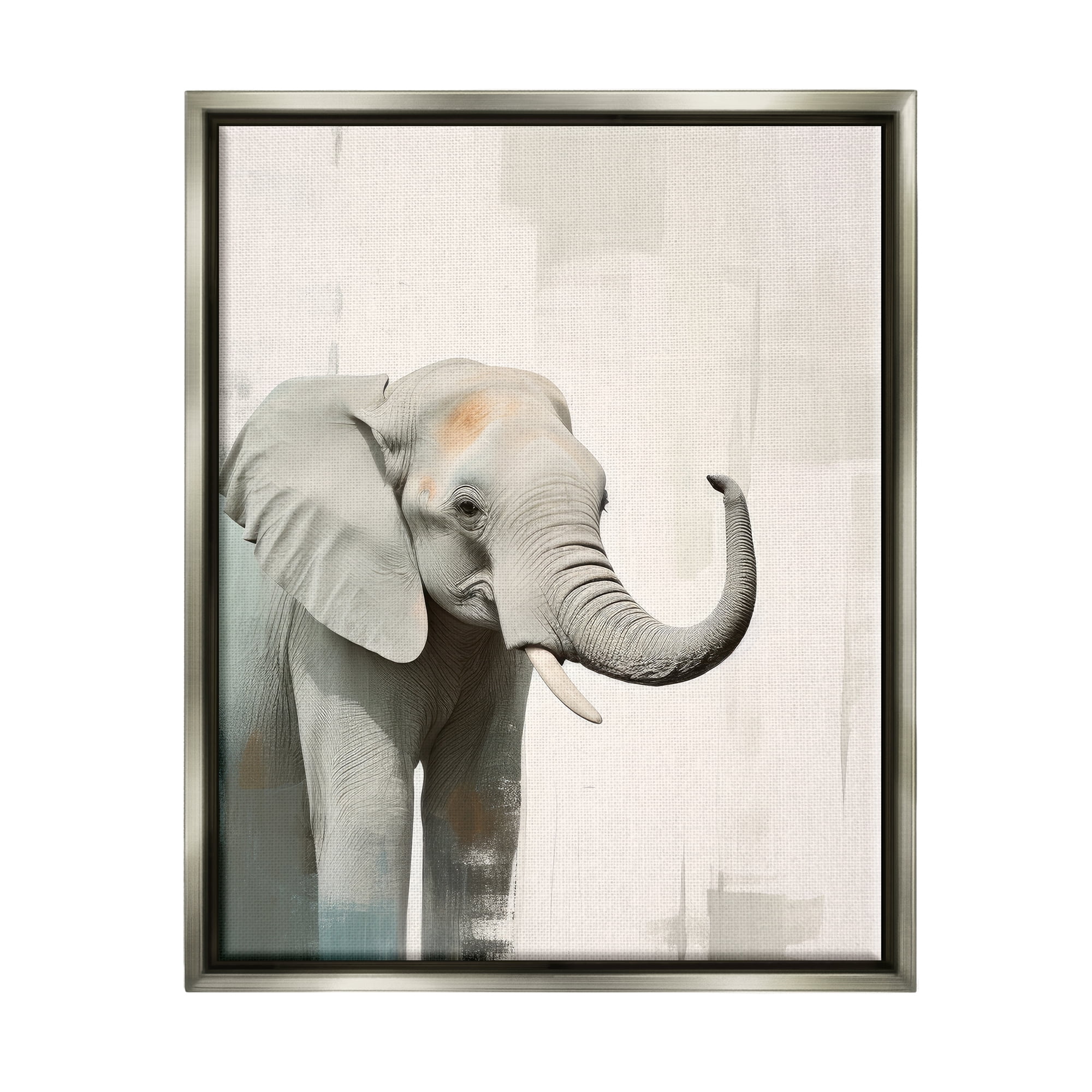 Stupell Industries Grey Modern Elephant Animals & Insects Painting Gray Floater Framed Canvas Art Print Wall Art, 25 x 31