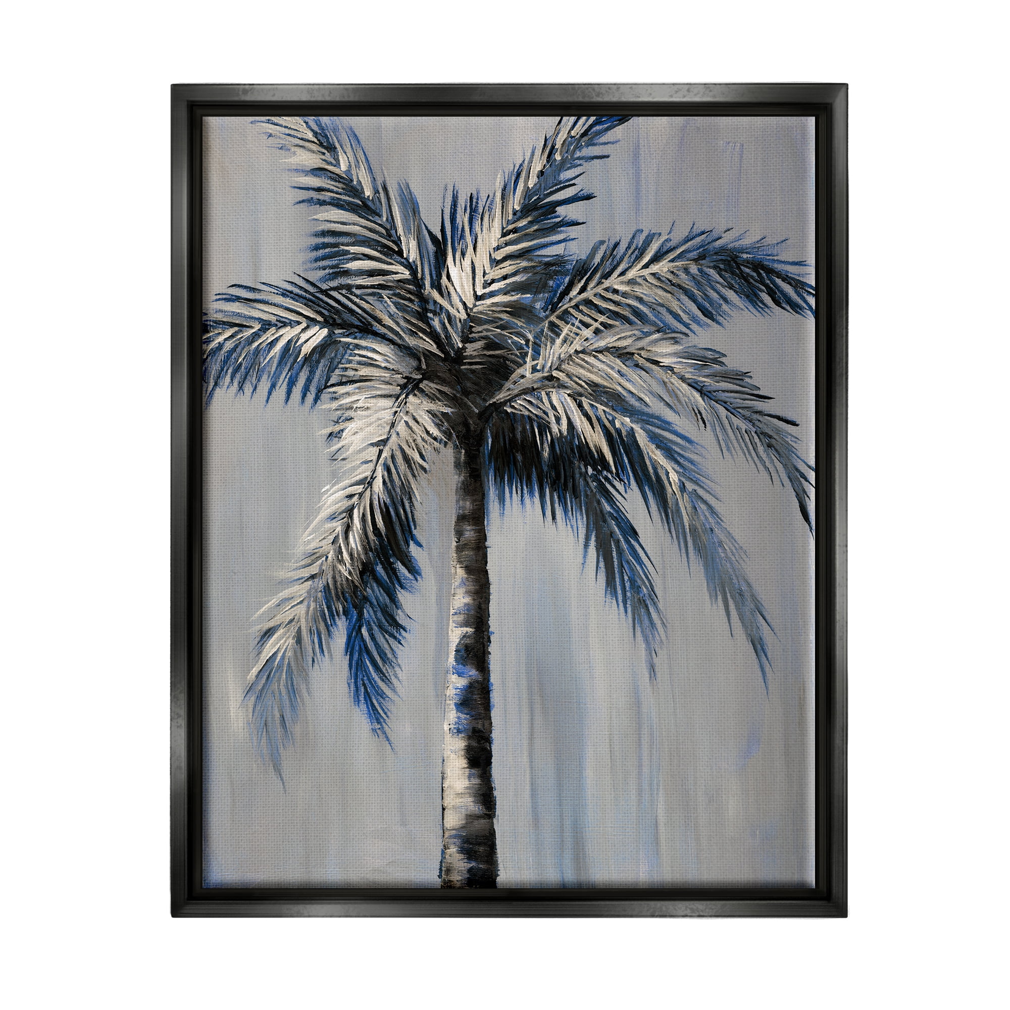 Stupell Industries Grey Modern Palm Tree Nature Painting Black Floater Framed Art Print Wall Art, 17 x 21