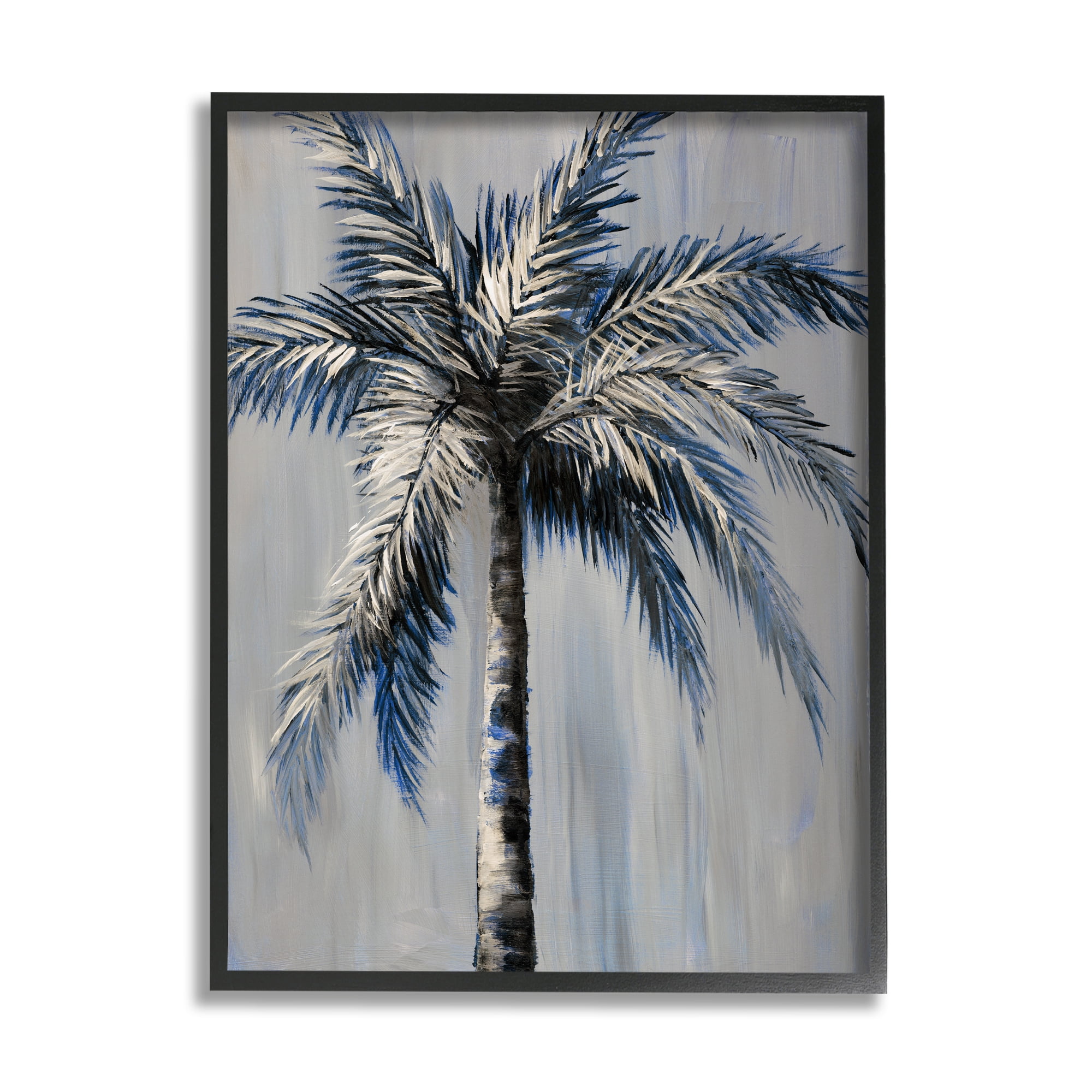 Gray and Black Palm Tree Nature Print in Wood Frame, 11 x 14