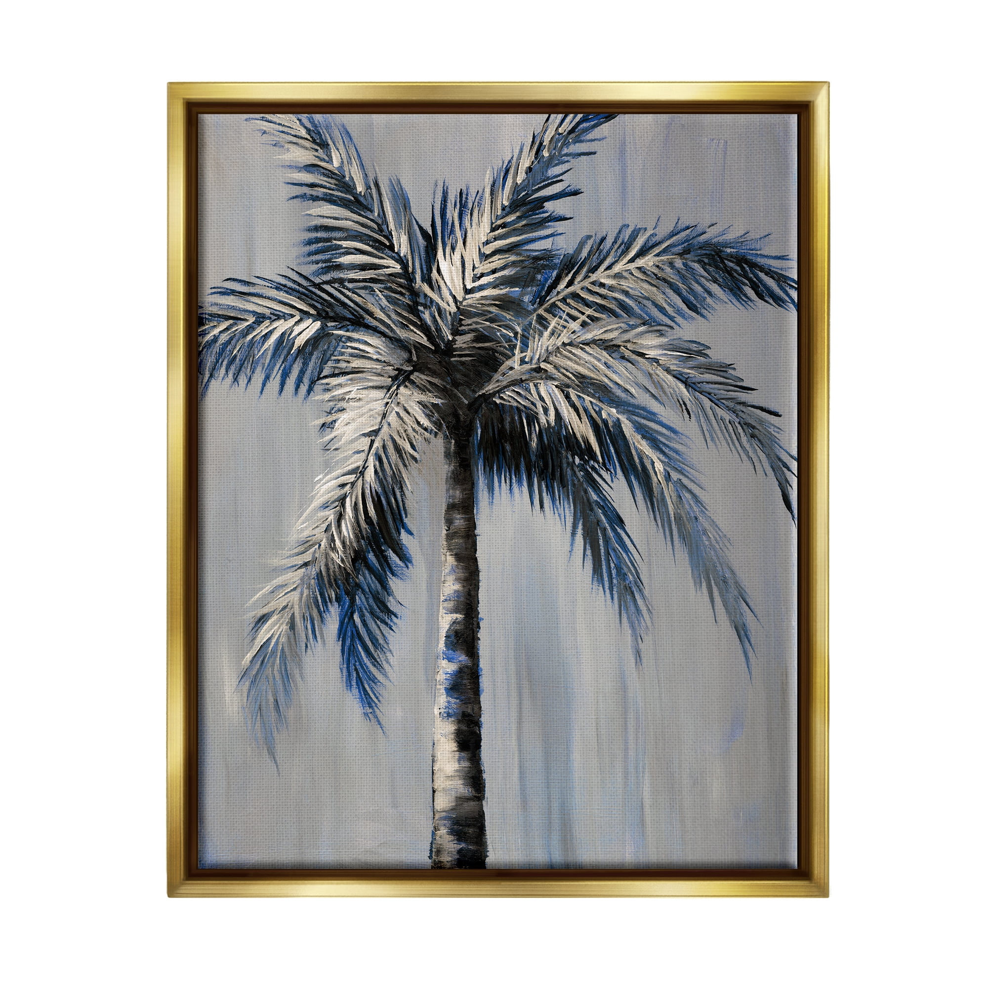 Stupell Industries Grey Modern Palm Tree Nature Painting Gold Floater Framed Art Print Wall Art, 17 x 21