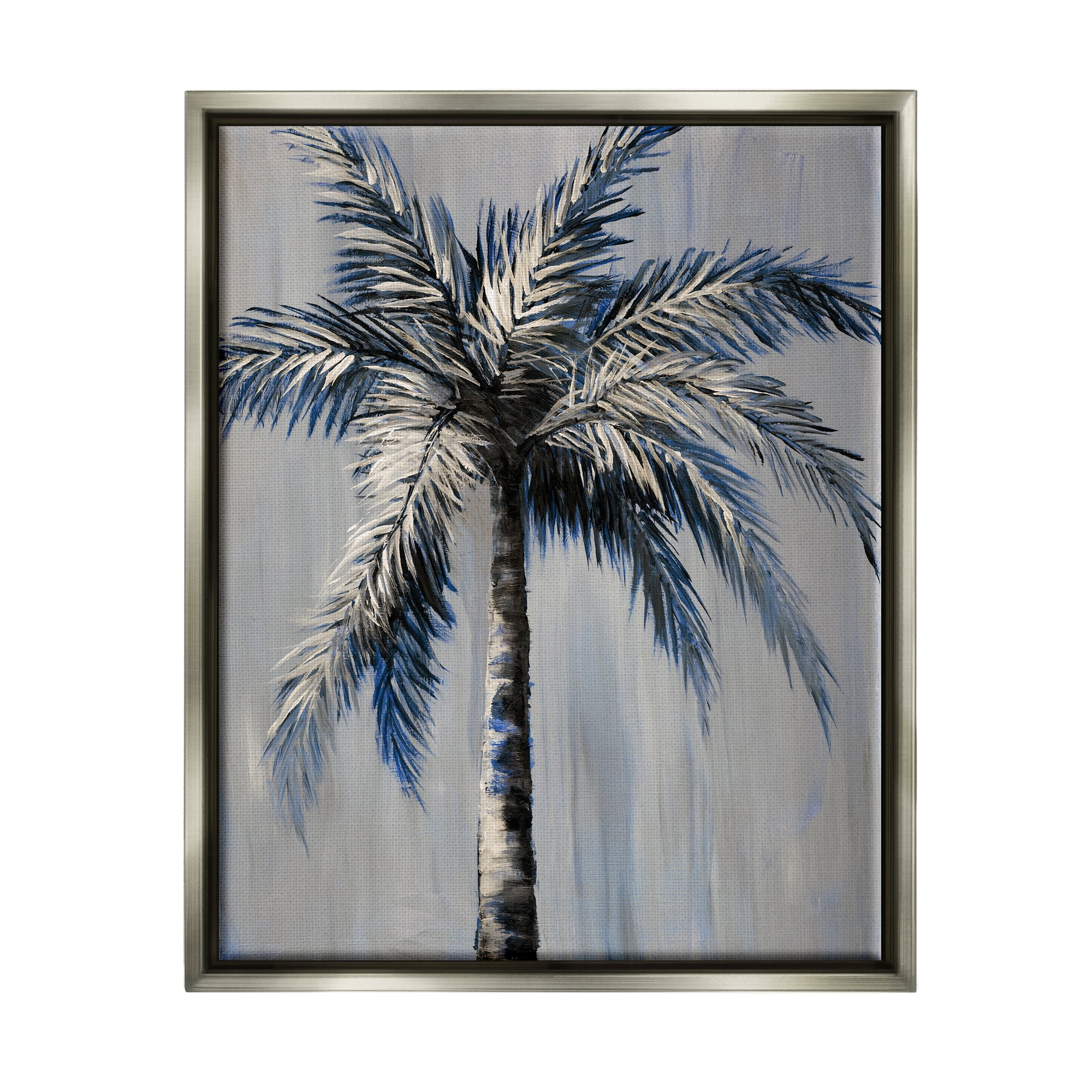 Stupell Industries Grey Modern Palm Tree Nature Painting Gray Floater Framed Art Print Wall Art, 17 x 21