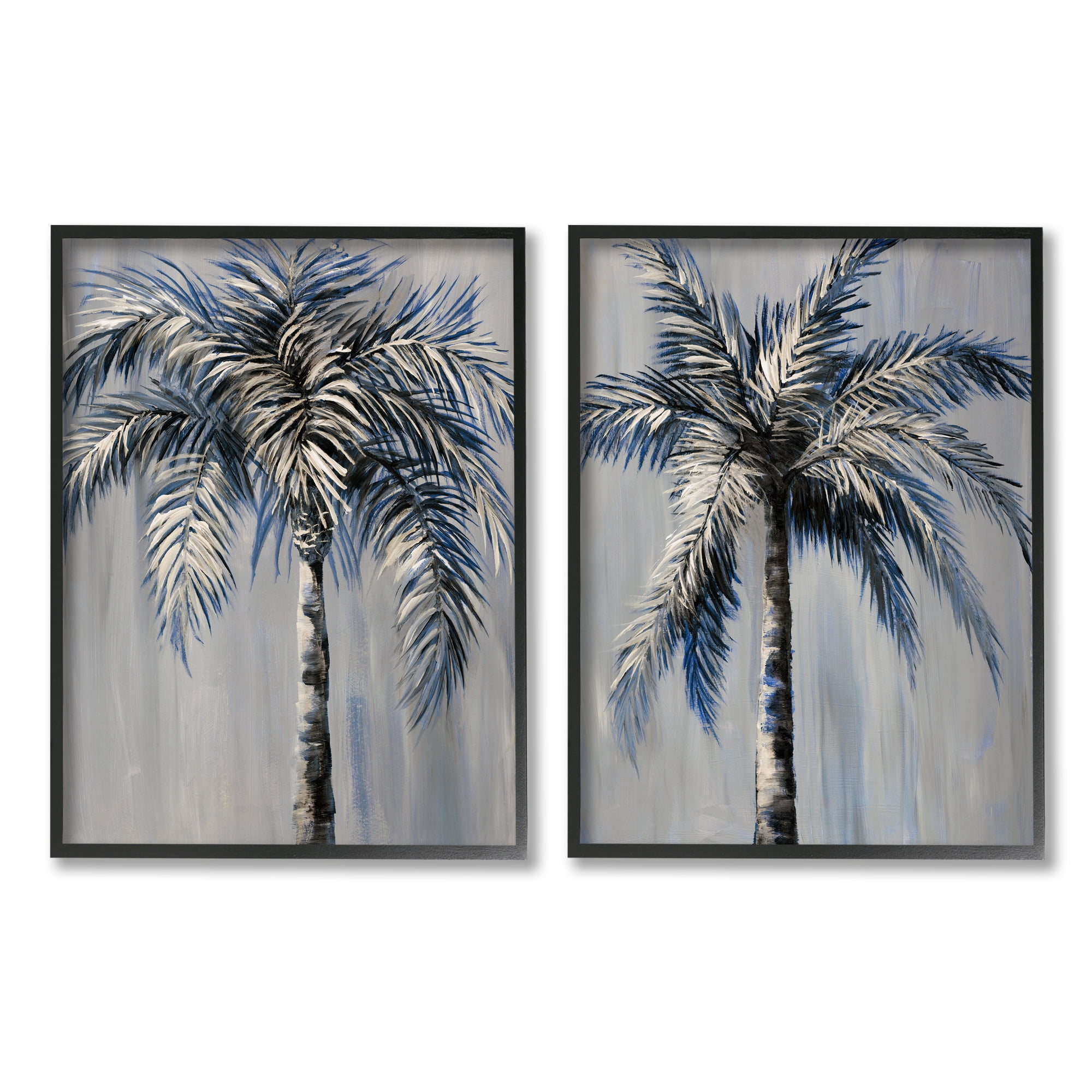 Stupell Industries Grey Modern Palm Trees Botanical & Floral Painting Black Framed Art Print Wall Art, 24 x 30, Set of 2