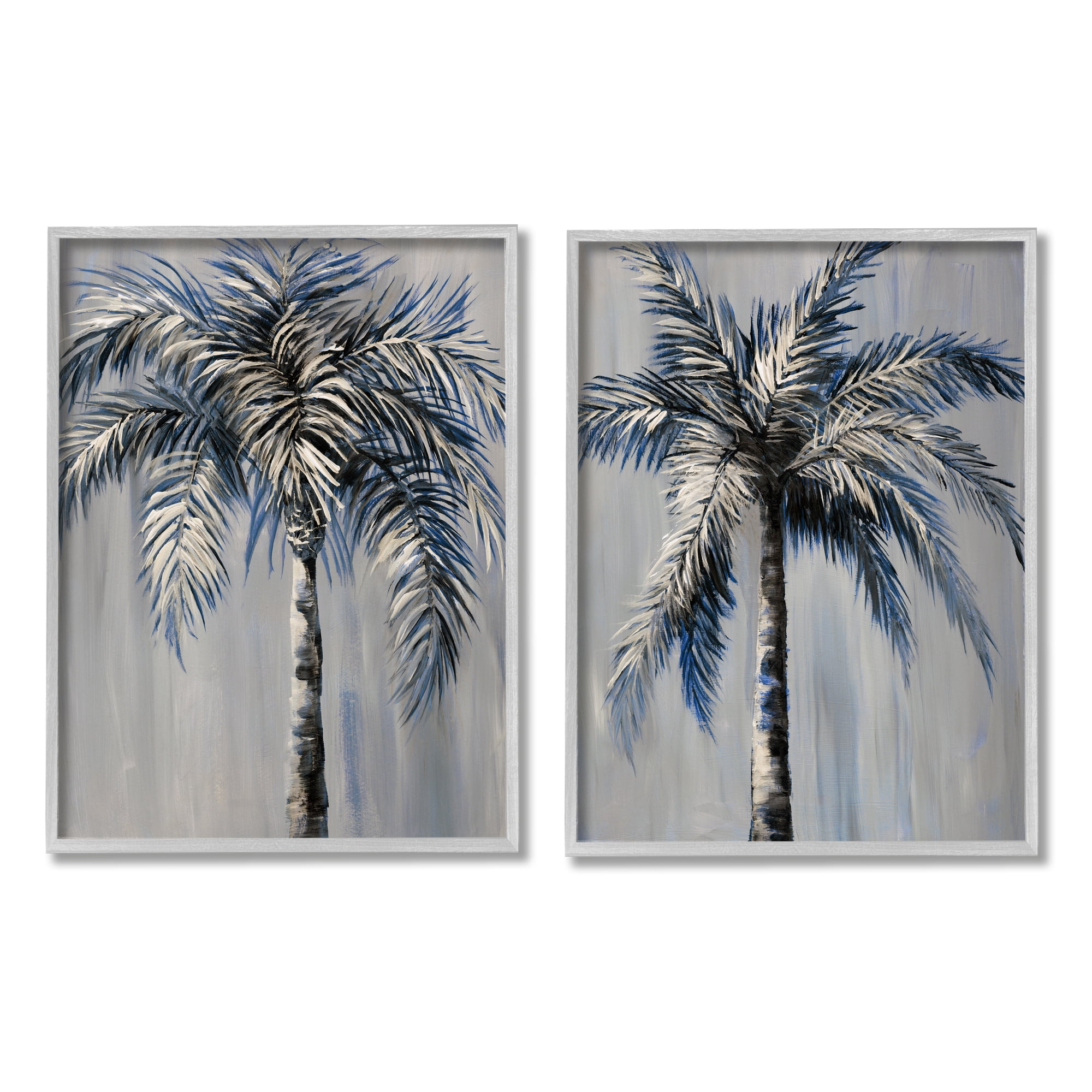 Stupell Industries Grey Modern Palm Trees Botanical & Floral Painting Gray Framed Art Print Wall Art, 24 x 30, Set of 2