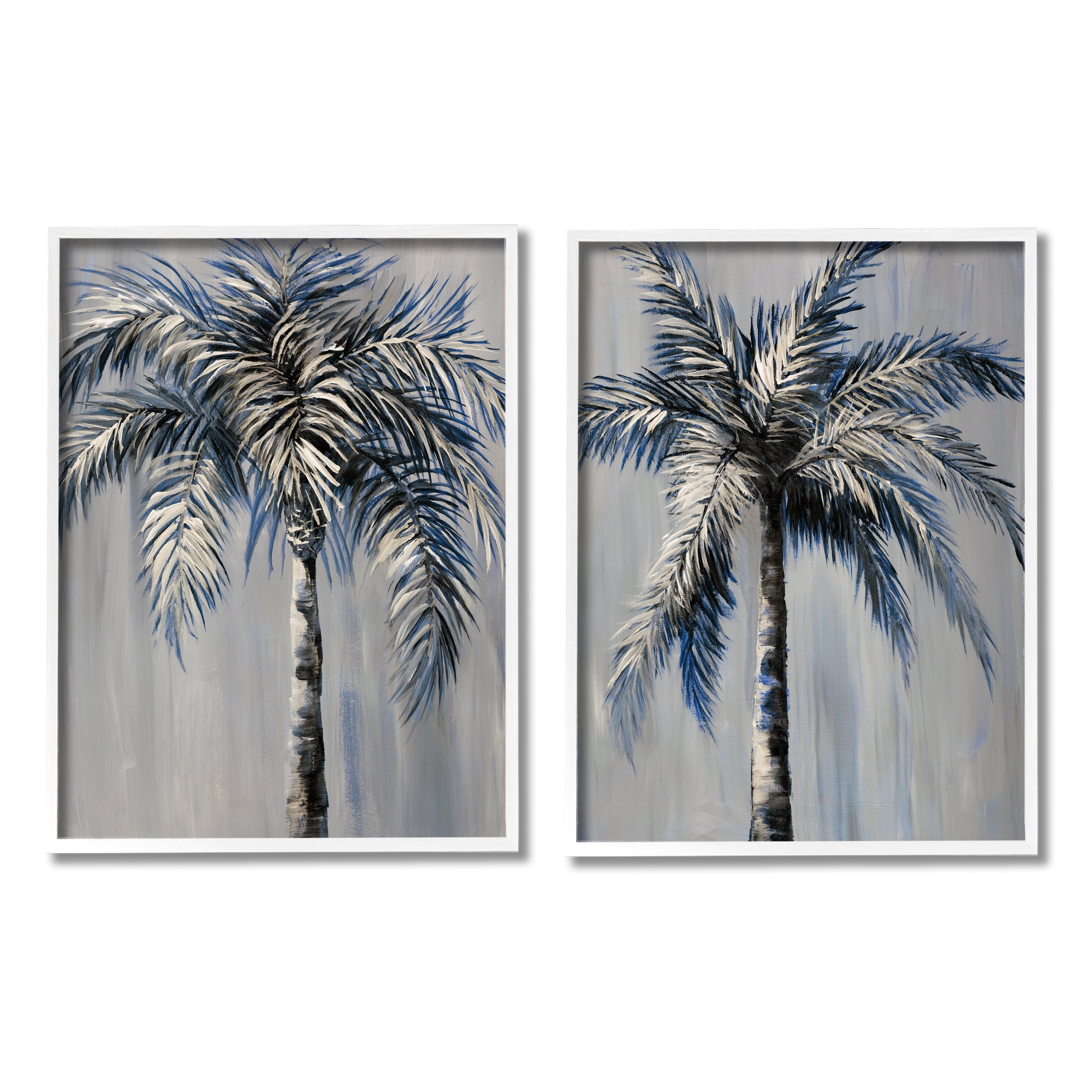 Stupell Industries Grey Modern Palm Trees Botanical & Floral Painting White Framed Art Print Wall Art, 16 x 20, Set of 2