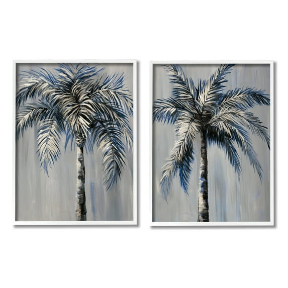 Stupell Industries Grey Modern Palm Trees Botanical & Floral Painting White Framed Art Print Wall Art, 24 x 30, Set of 2