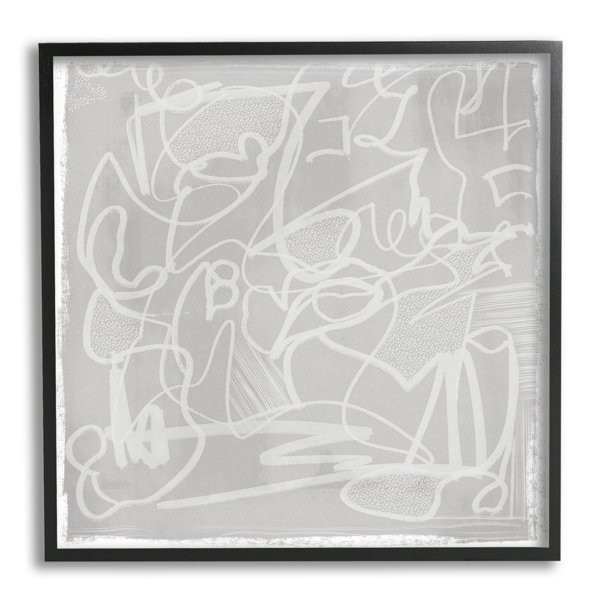 Stupell Industries Grey Modern Squiggles Abstract Painting Black Framed Art Print Wall Art, 12 x 12