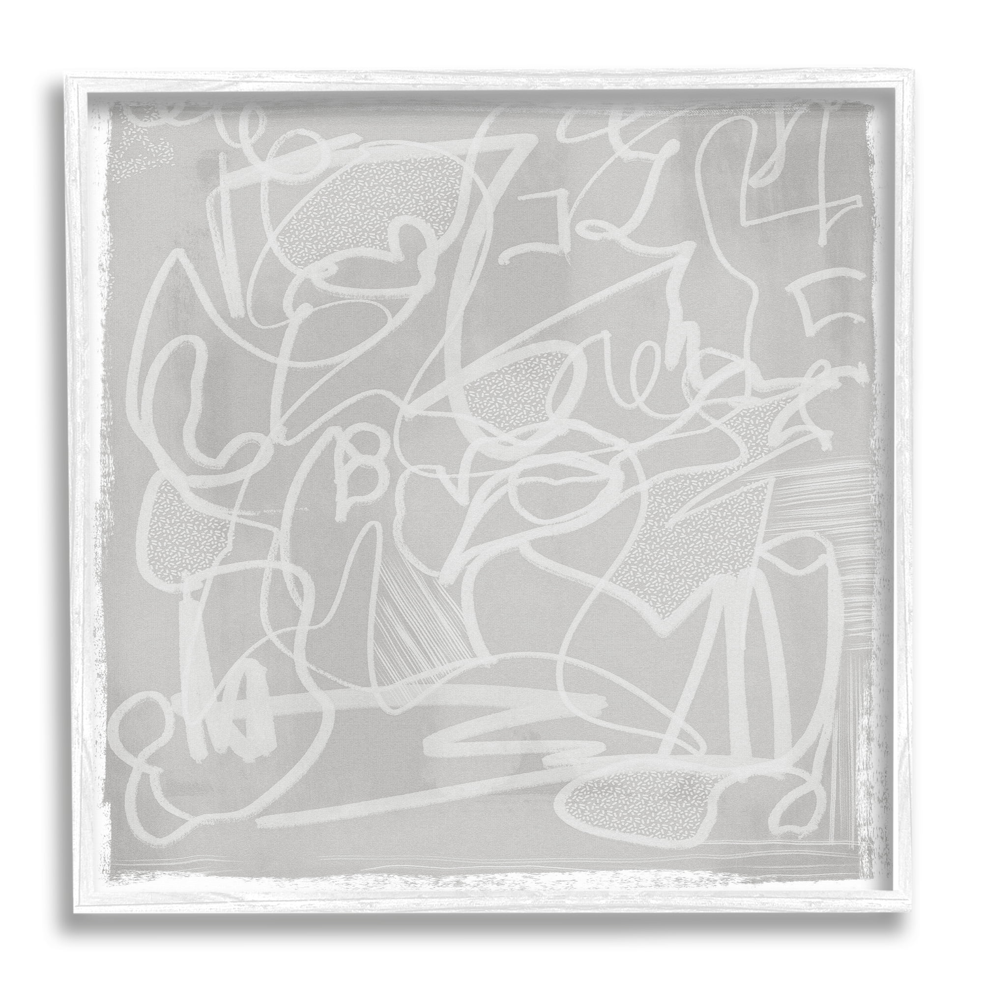 Stupell Industries Grey Modern Squiggles Abstract Painting White Framed Art Print Wall Art, 24 x 24