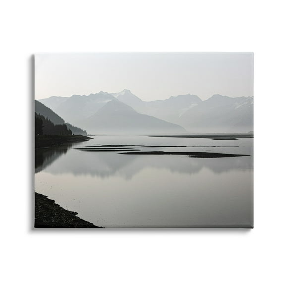 Stupell Industries Grey Mountain Peaks Lake Reflection Coastal Photography Gallery Wrapped Canvas Print Wall Art