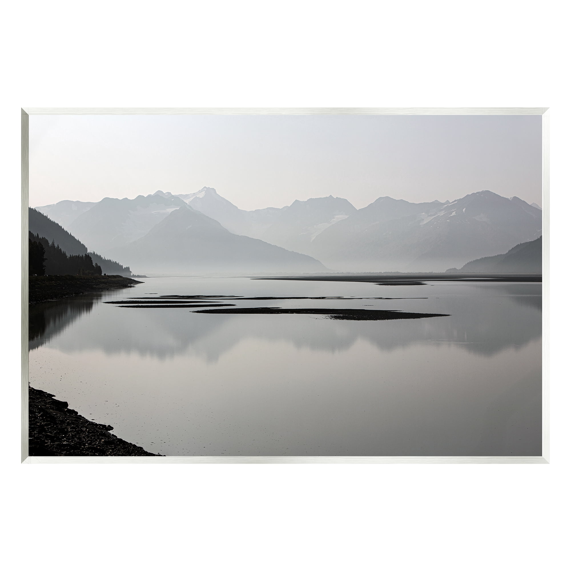 Stupell Industries Grey Mountain Peaks Lake Reflection Coastal Photography Unframed Art Print Wall Art