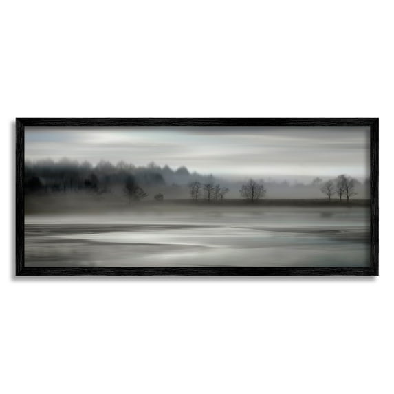 Stupell Industries Grey Nature Landscape Landscape Painting Black Framed Art Print Wall Art, 24 x 10