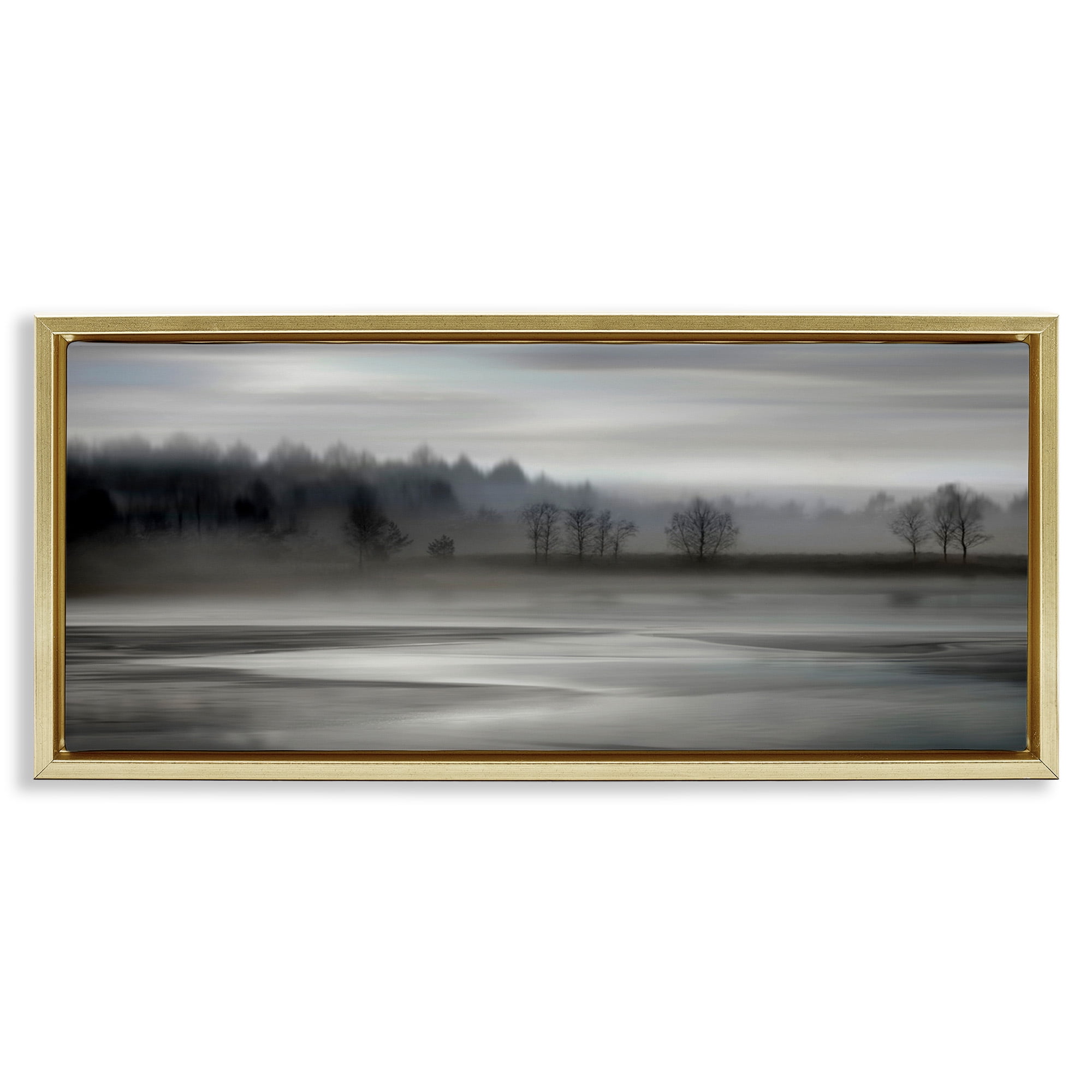 Stupell Industries Grey Nature Landscape Landscape Painting Gold Floater Framed Canvas Art Print Wall Art, 25 x 11