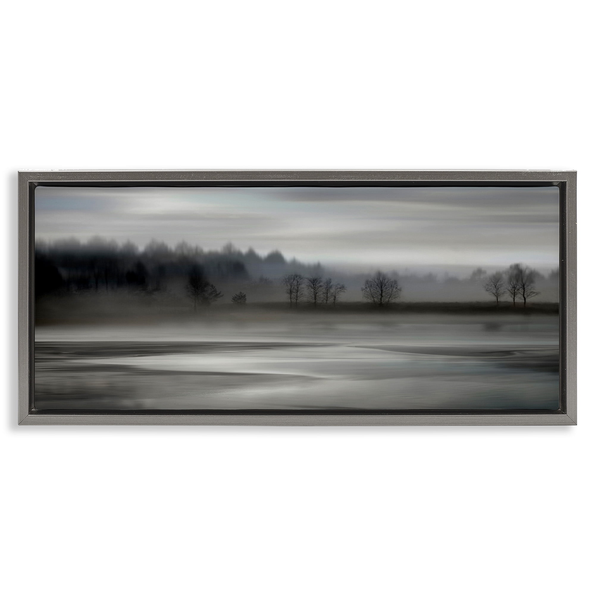 Stupell Industries Grey Nature Landscape Landscape Painting Gray Floater Framed Canvas Art Print Wall Art, 31 x 14