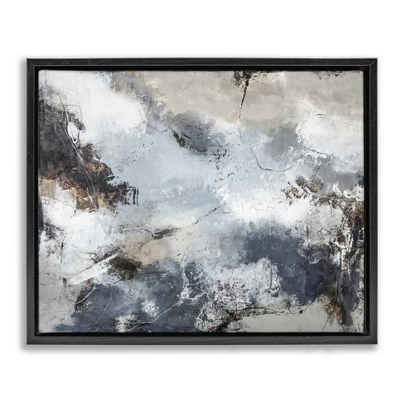 Stupell Industries Grey Organic Abstract Abstract Painting Black Floater Framed Canvas Art Print Wall Art, 21 x 17