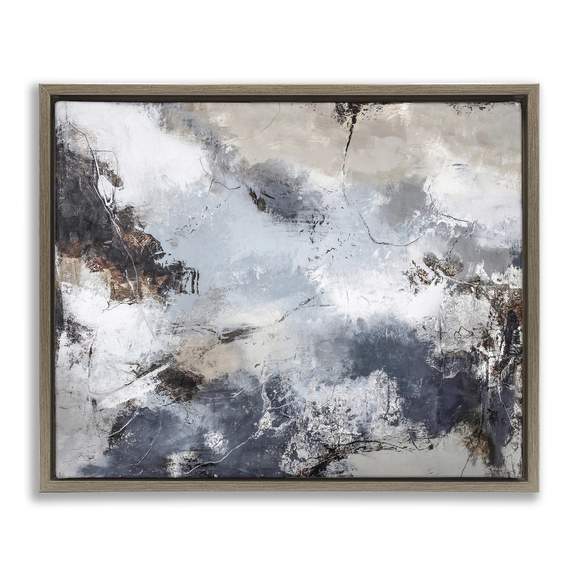 Stupell Industries Grey Organic Abstract Abstract Painting Brown Floater Framed Canvas Art Print Wall Art, 21 x 17