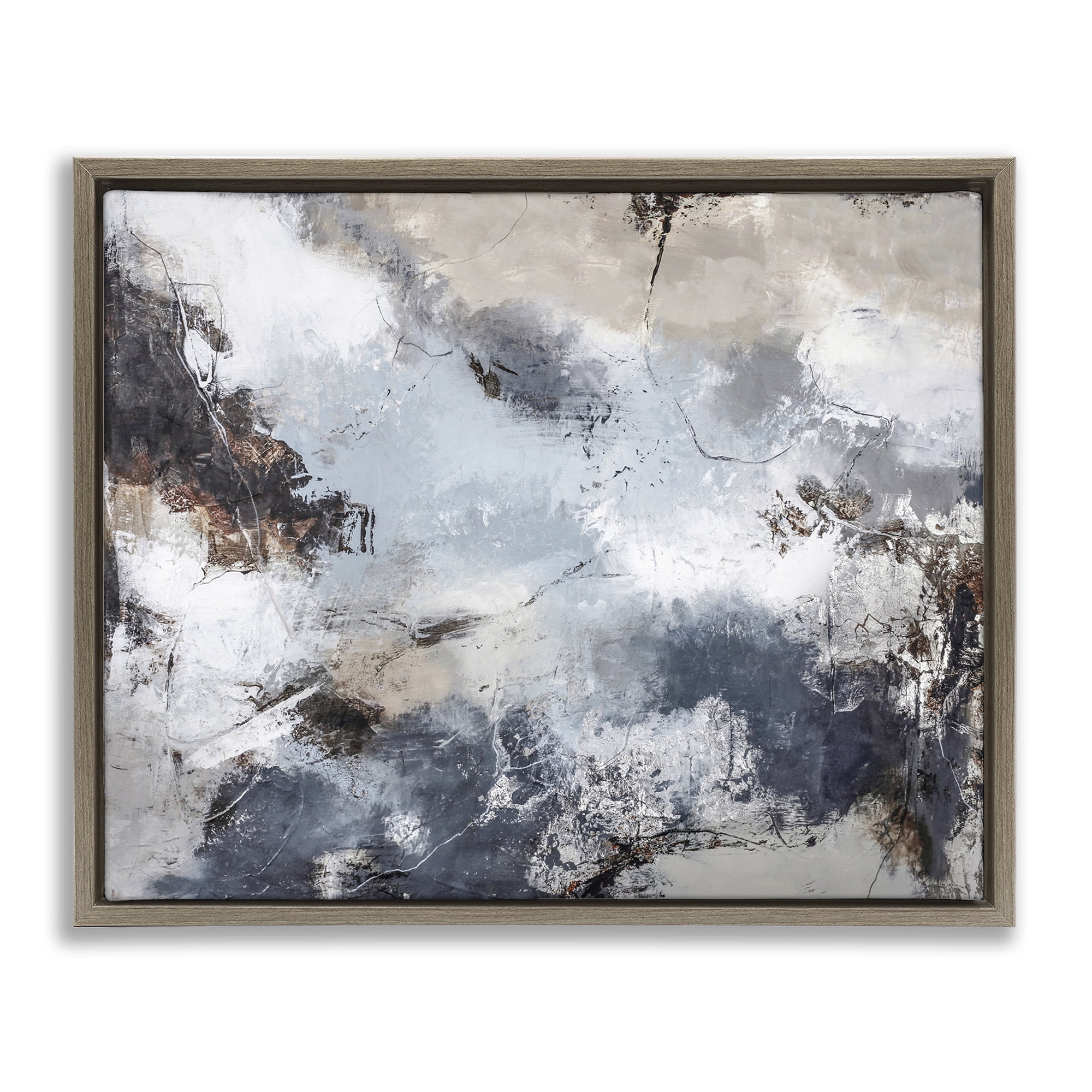 Stupell Industries Grey Organic Abstract Abstract Painting Brown Floater Framed Canvas Art Print Wall Art, 31 x 25