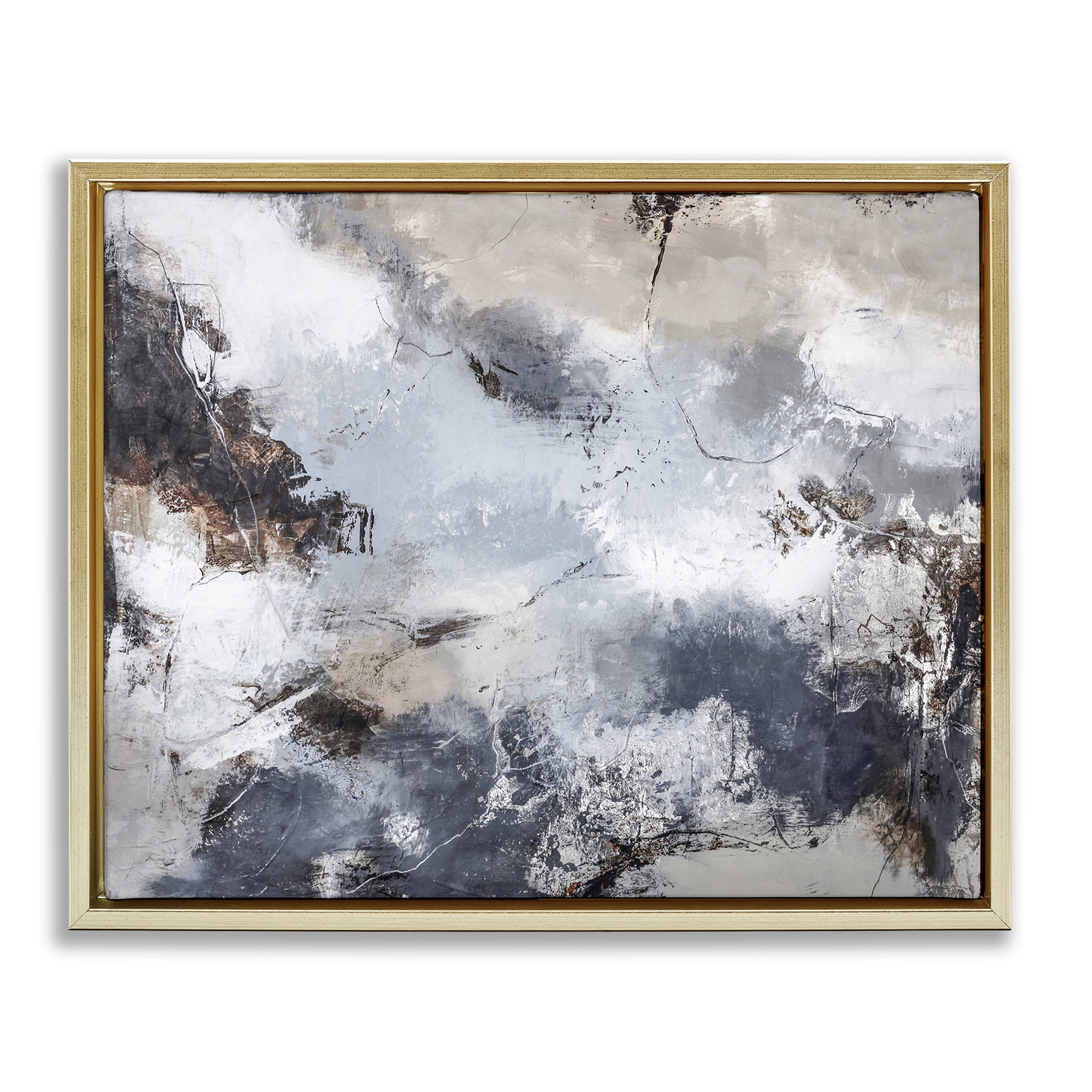 Stupell Industries Grey Organic Abstract Abstract Painting Gold Floater Framed Canvas Art Print Wall Art, 21 x 17