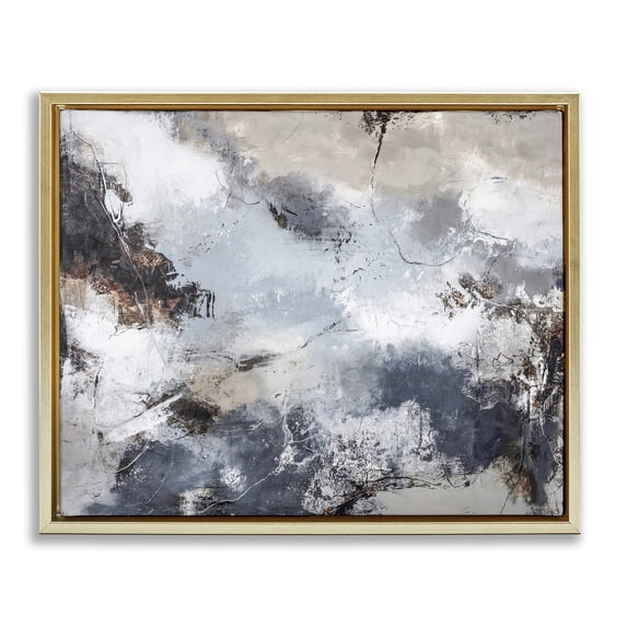 Stupell Industries Grey Organic Abstract Abstract Painting Gold Floater Framed Canvas Art Print Wall Art, 31 x 25