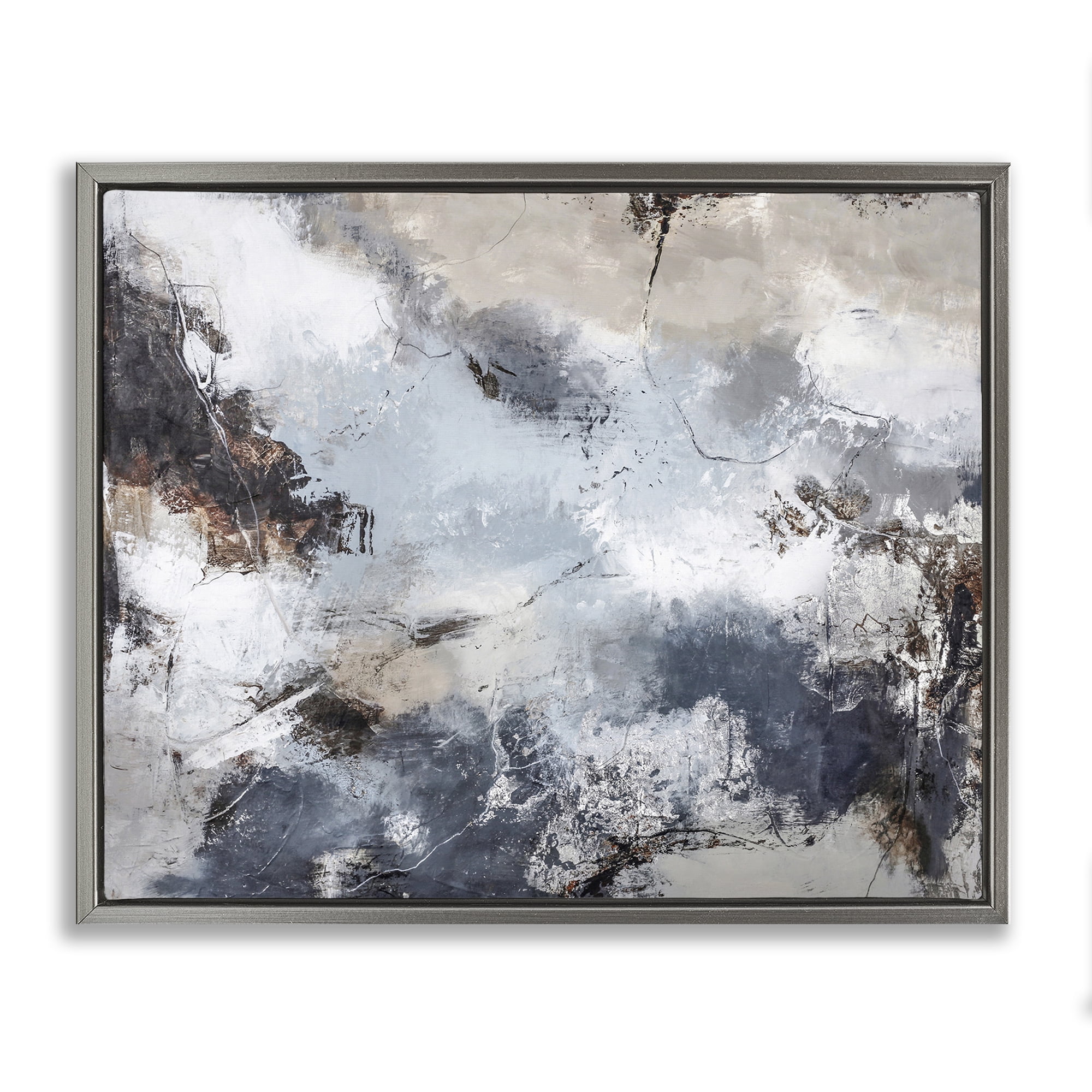 Stupell Industries Grey Organic Abstract Abstract Painting Gray Floater Framed Canvas Art Print Wall Art, 31 x 25