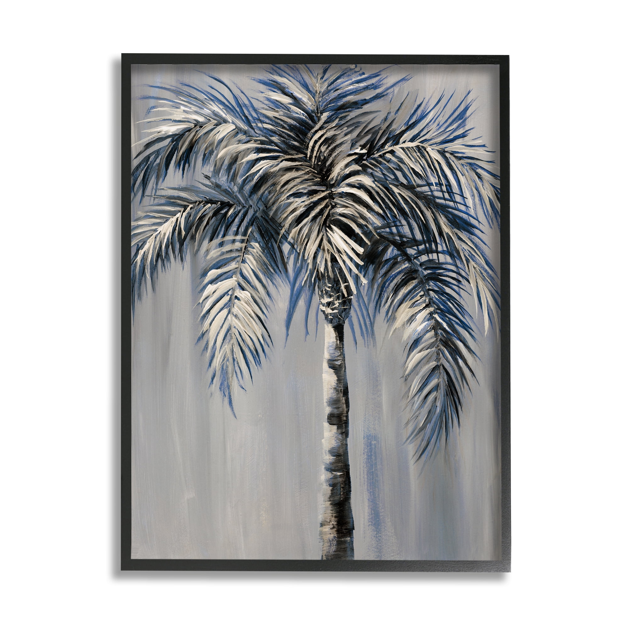 Stupell Industries Grey Palm Tree Painting Nature Painting Black Framed Art Print Wall Art, 24 x 30