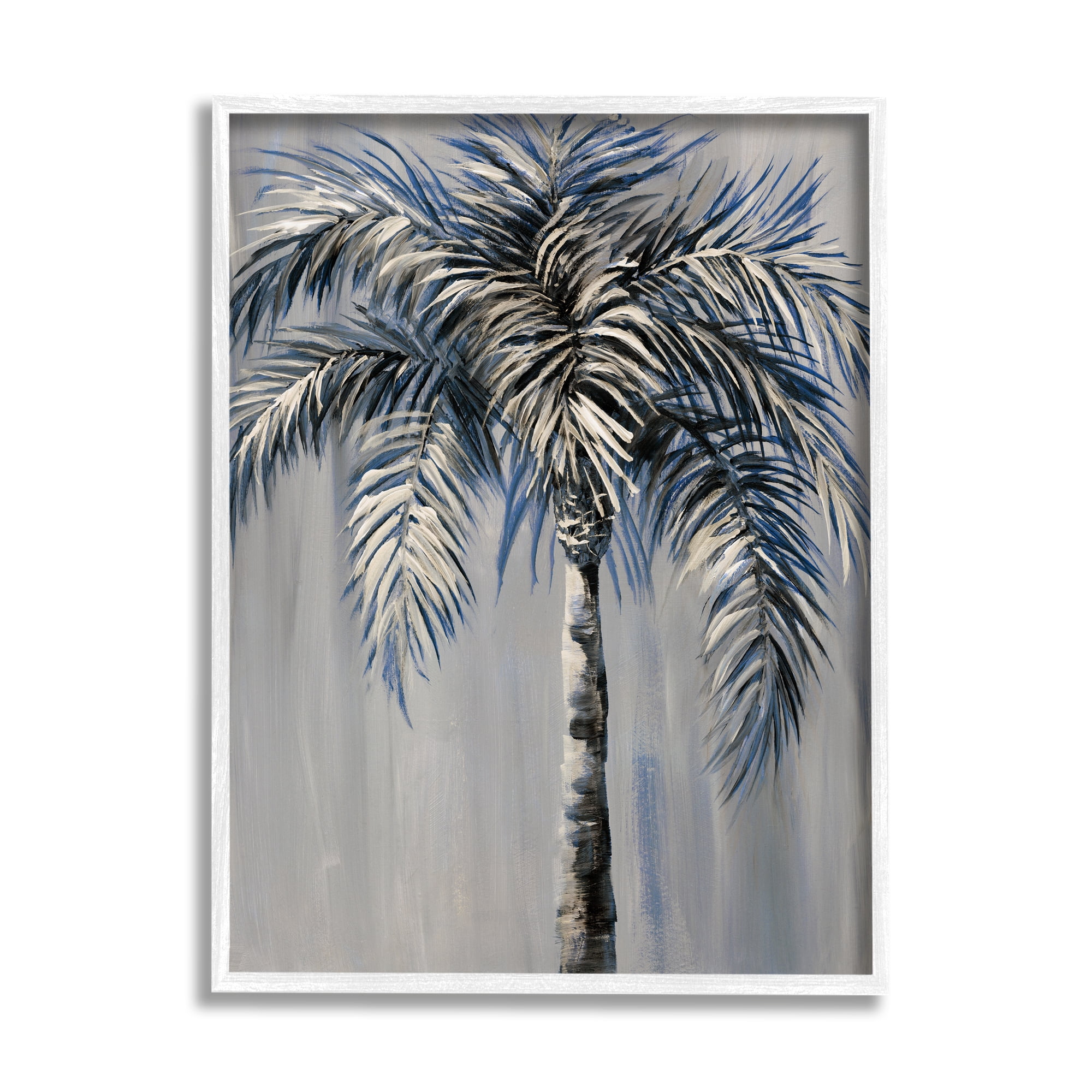 Stupell Industries Grey Palm Tree Painting Nature Painting White Framed Art Print Wall Art, 11 x 14