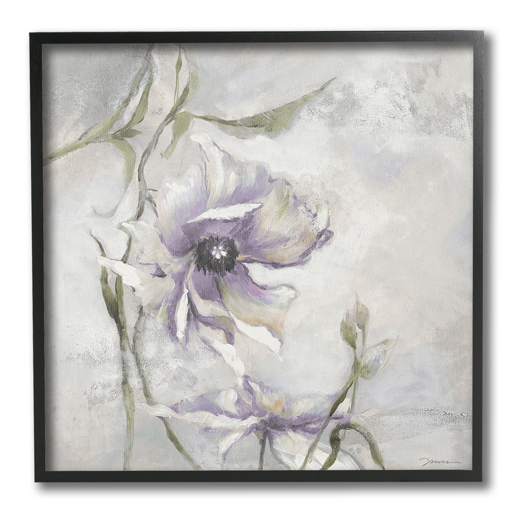 Stupell Industries Grey & Purple Flower Botanical & Floral Painting Black Framed Art Print Wall Art, 24 x 24
