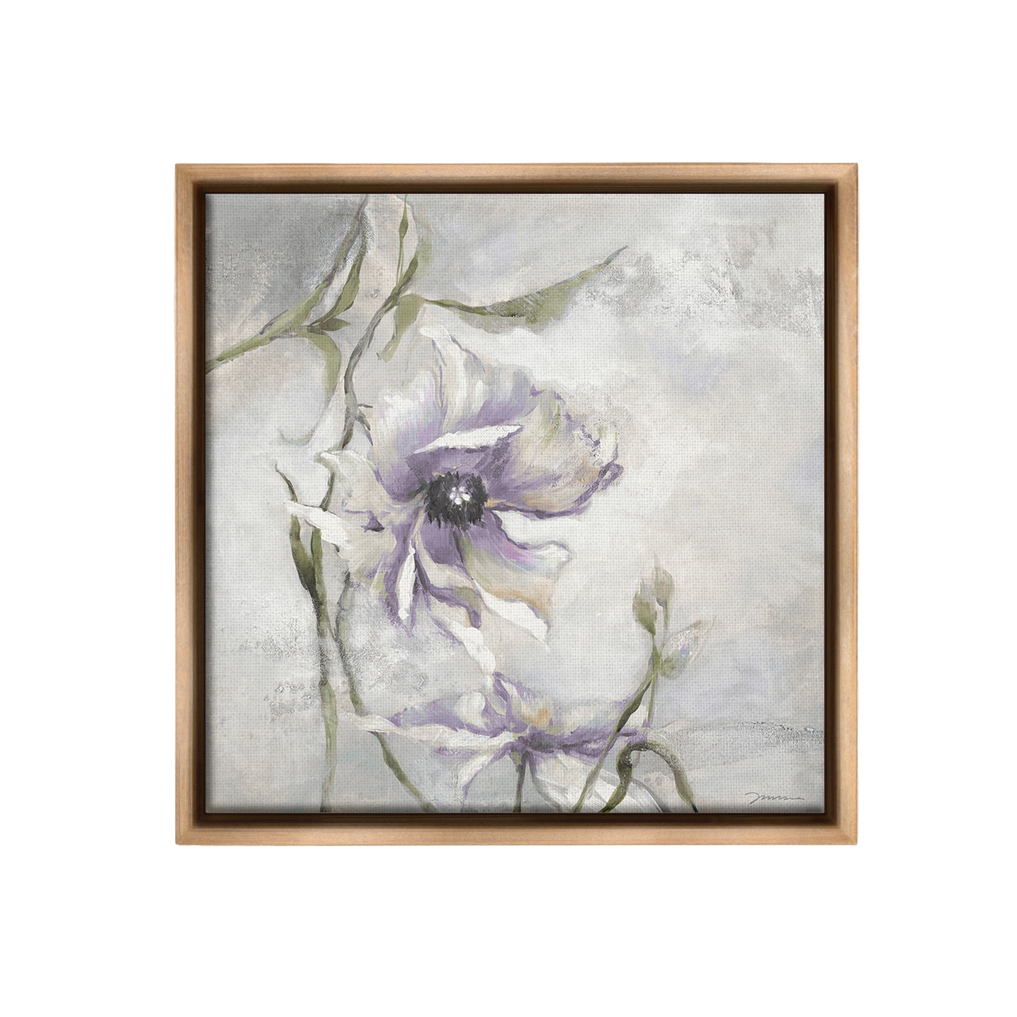 Stupell Industries Grey & Purple Flower Botanical & Floral Painting Brown Floater Framed Canvas Art Print Wall Art, 18 x 18
