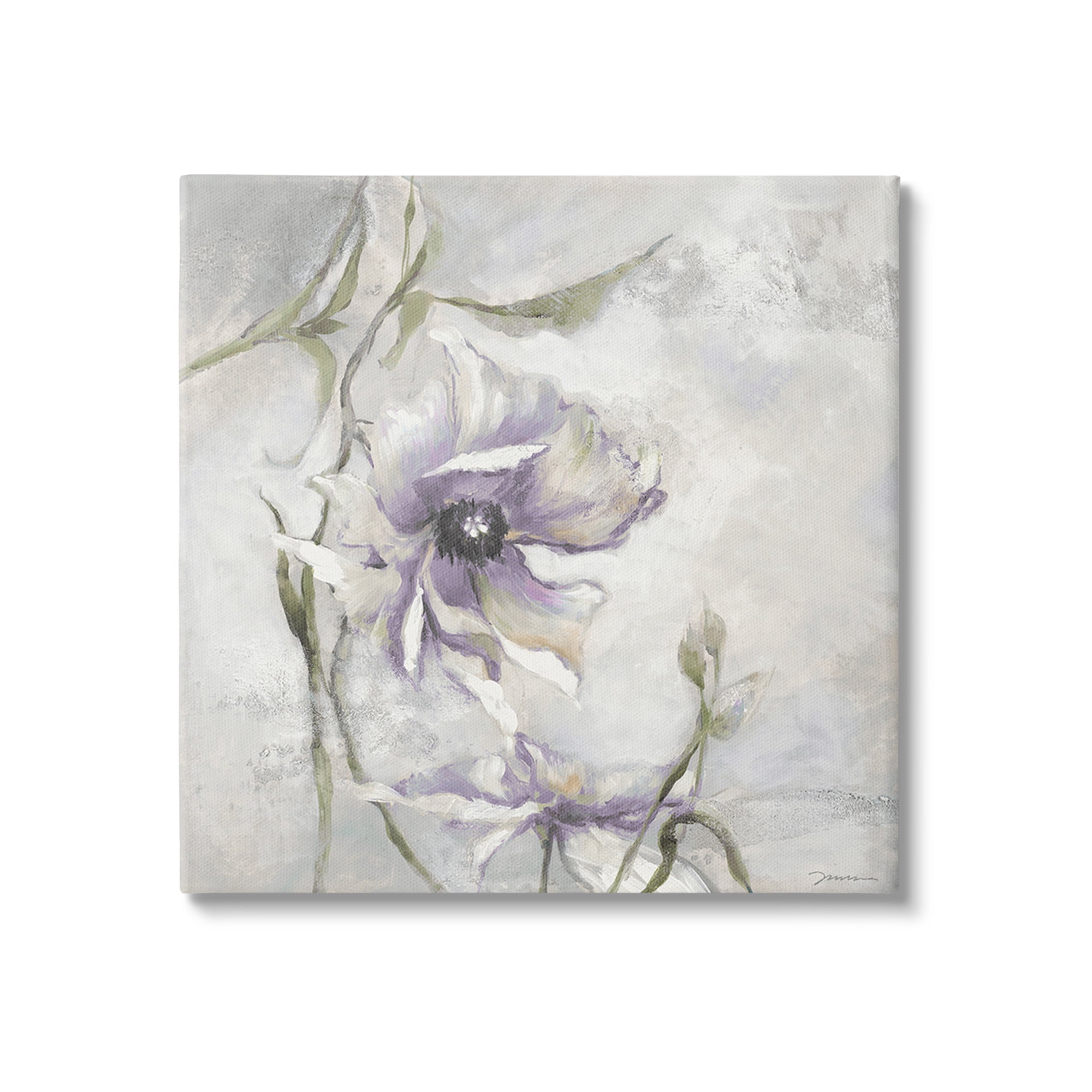 Stupell Industries Grey & Purple Flower Botanical & Floral Painting Gallery Wrapped Canvas Art Print Wall Art, 24 x 24