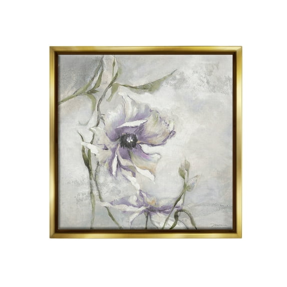 Stupell Industries Grey & Purple Flower Botanical & Floral Painting Gold Floater Framed Canvas Art Print Wall Art, 25 x 25
