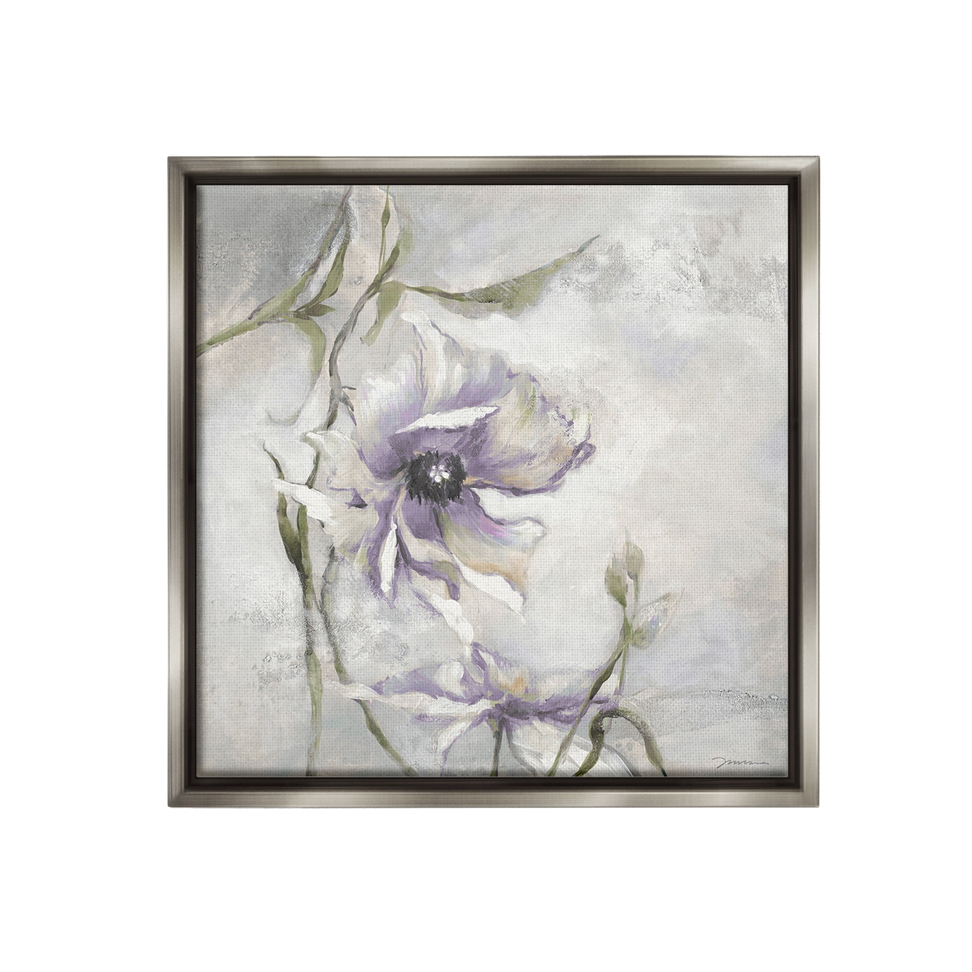 Stupell Industries Grey & Purple Flower Botanical & Floral Painting Gray Floater Framed Canvas Art Print Wall Art, 25 x 25