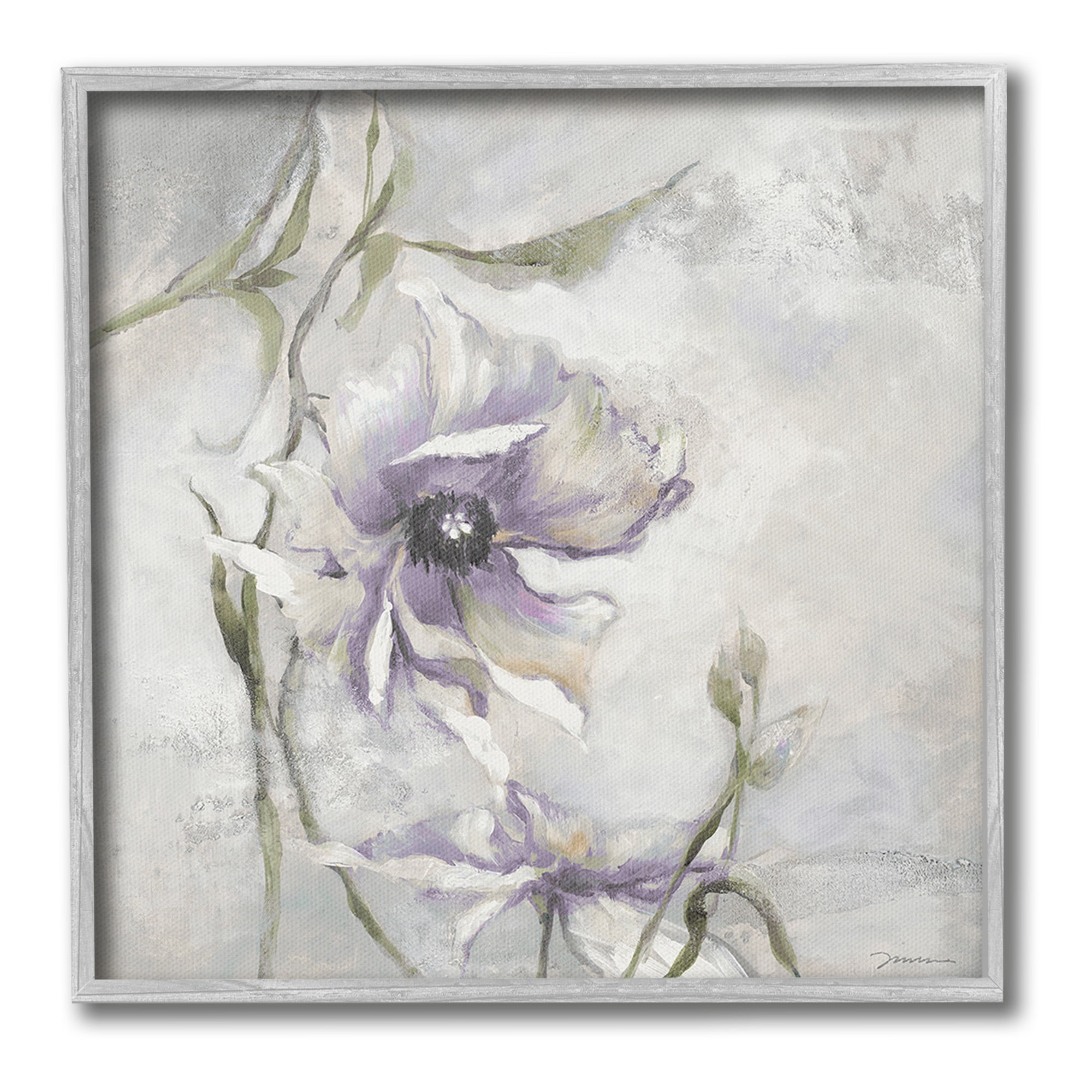 Stupell Industries Grey & Purple Flower Botanical & Floral Painting Gray Framed Art Print Wall Art, 24 x 24