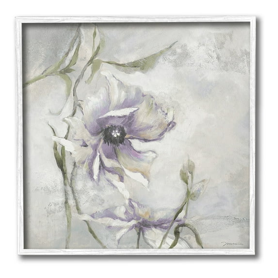 Stupell Industries Grey & Purple Flower Botanical & Floral Painting White Framed Art Print Wall Art, 17 x 17