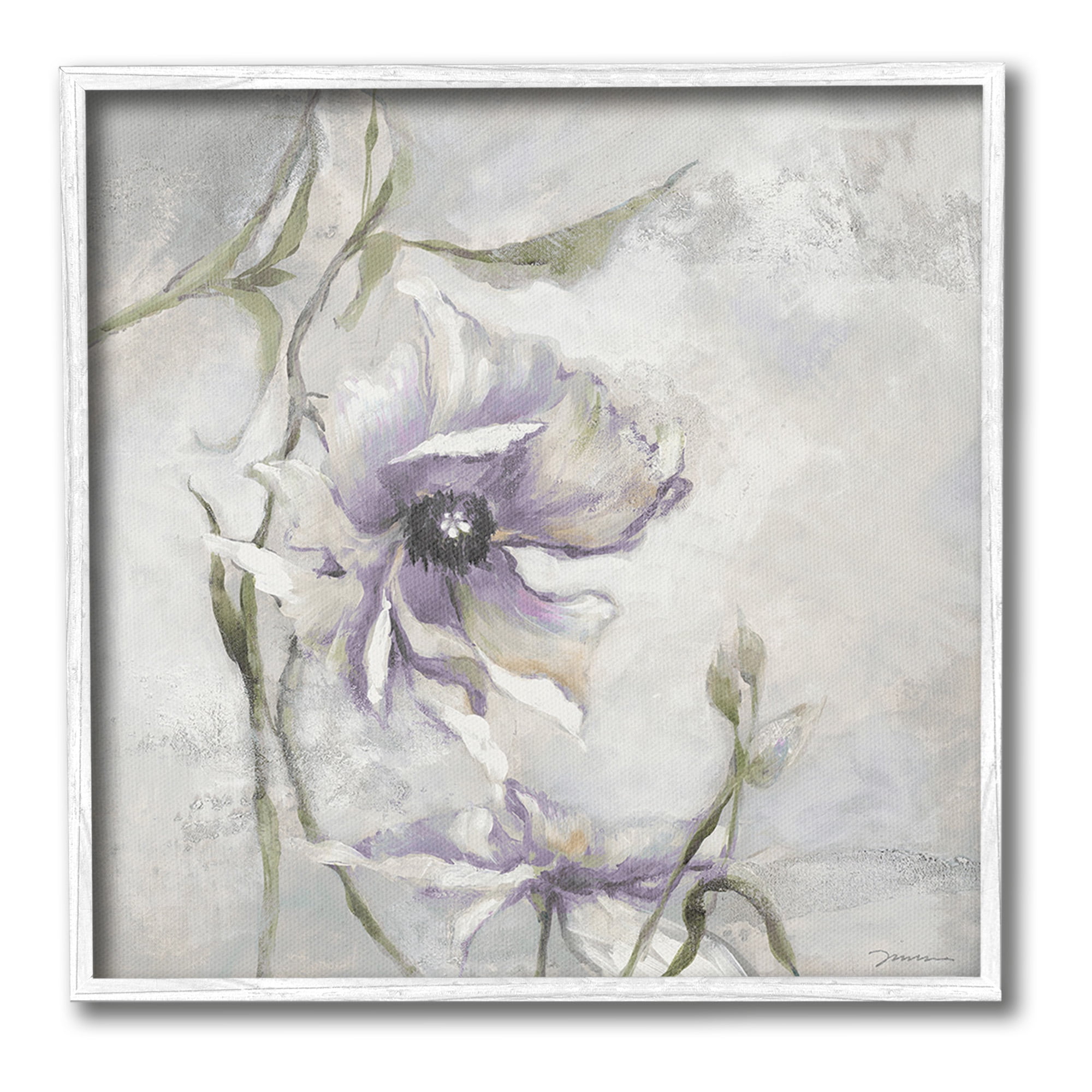 Stupell Industries Grey & Purple Flower Botanical & Floral Painting White Framed Art Print Wall Art, 24 x 24