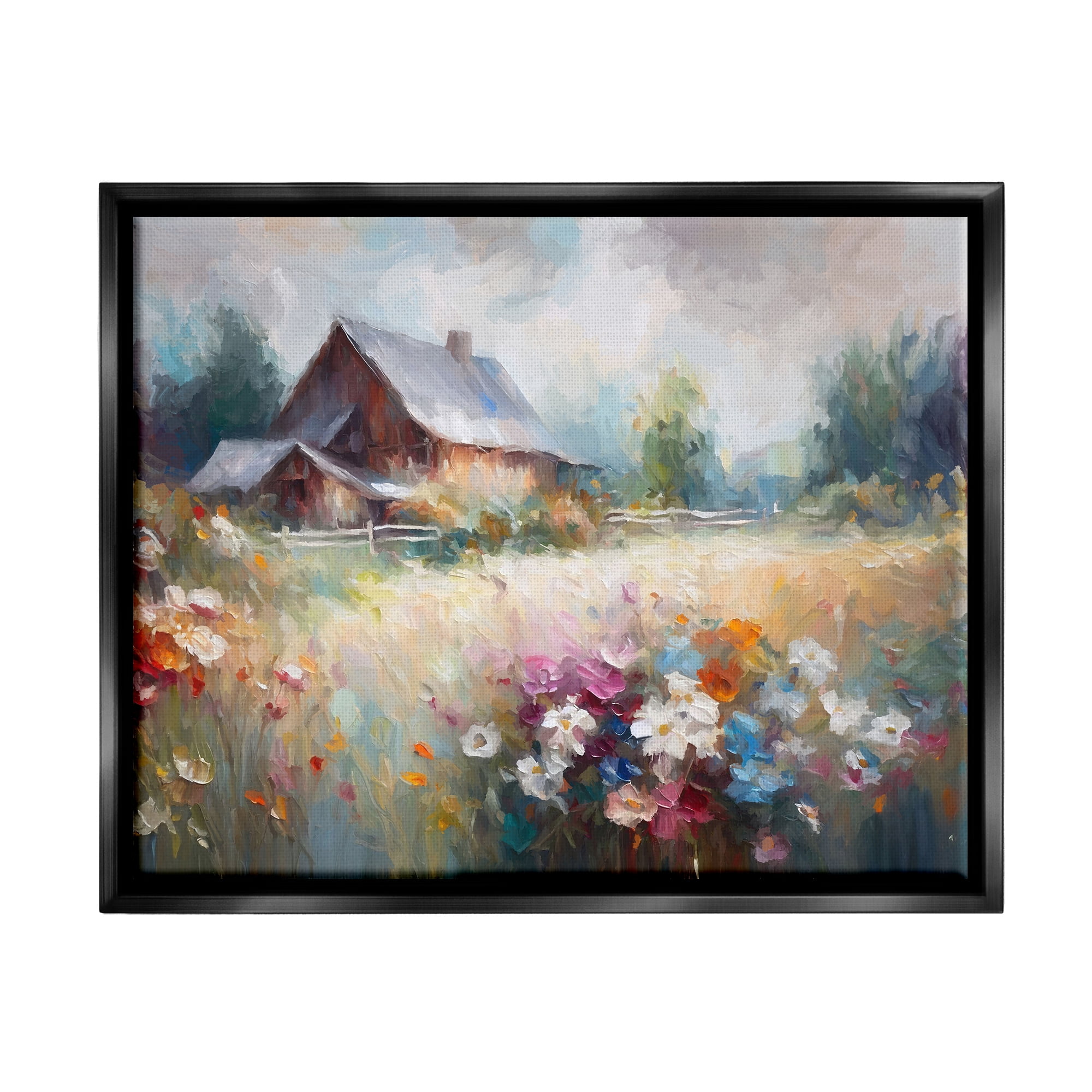 Stupell Industries Grey Rustic Countryside Landscape Painting Black Floater Framed Canvas Art Print Wall Art, 21 x 17