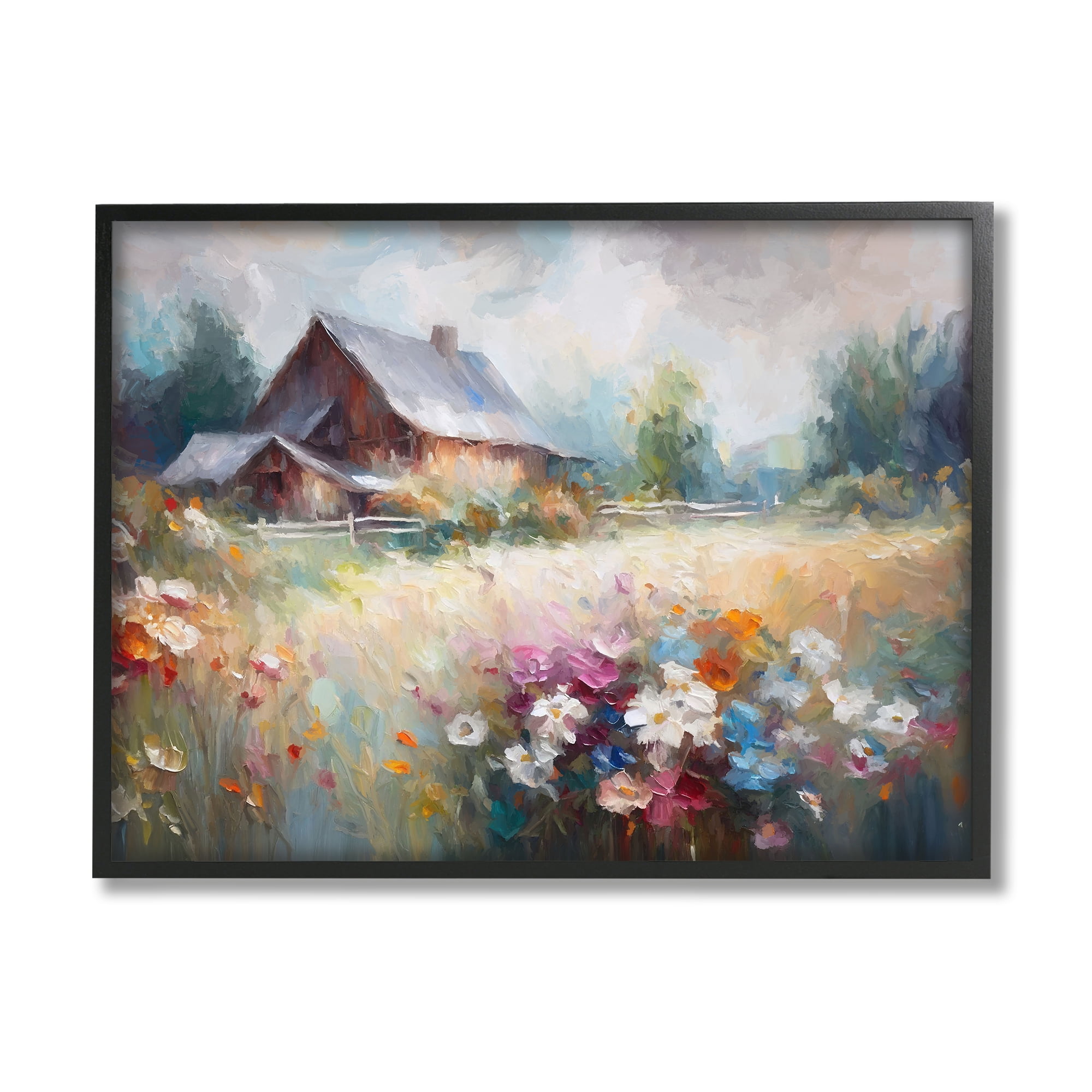 Stupell Industries Grey Rustic Countryside Landscape Painting Black Framed Art Print Wall Art, 30 x 24