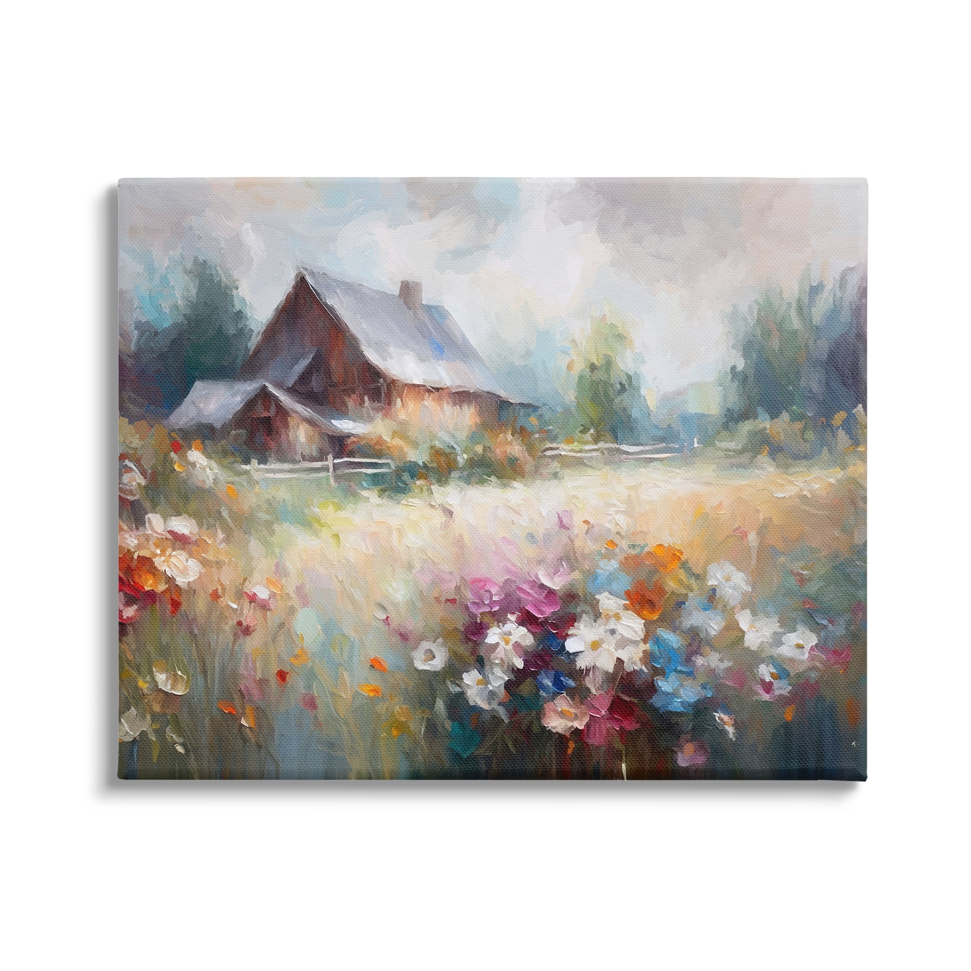 Stupell Industries Grey Rustic Countryside Landscape Painting Gallery Wrapped Canvas Art Print Wall Art, 20 x 16