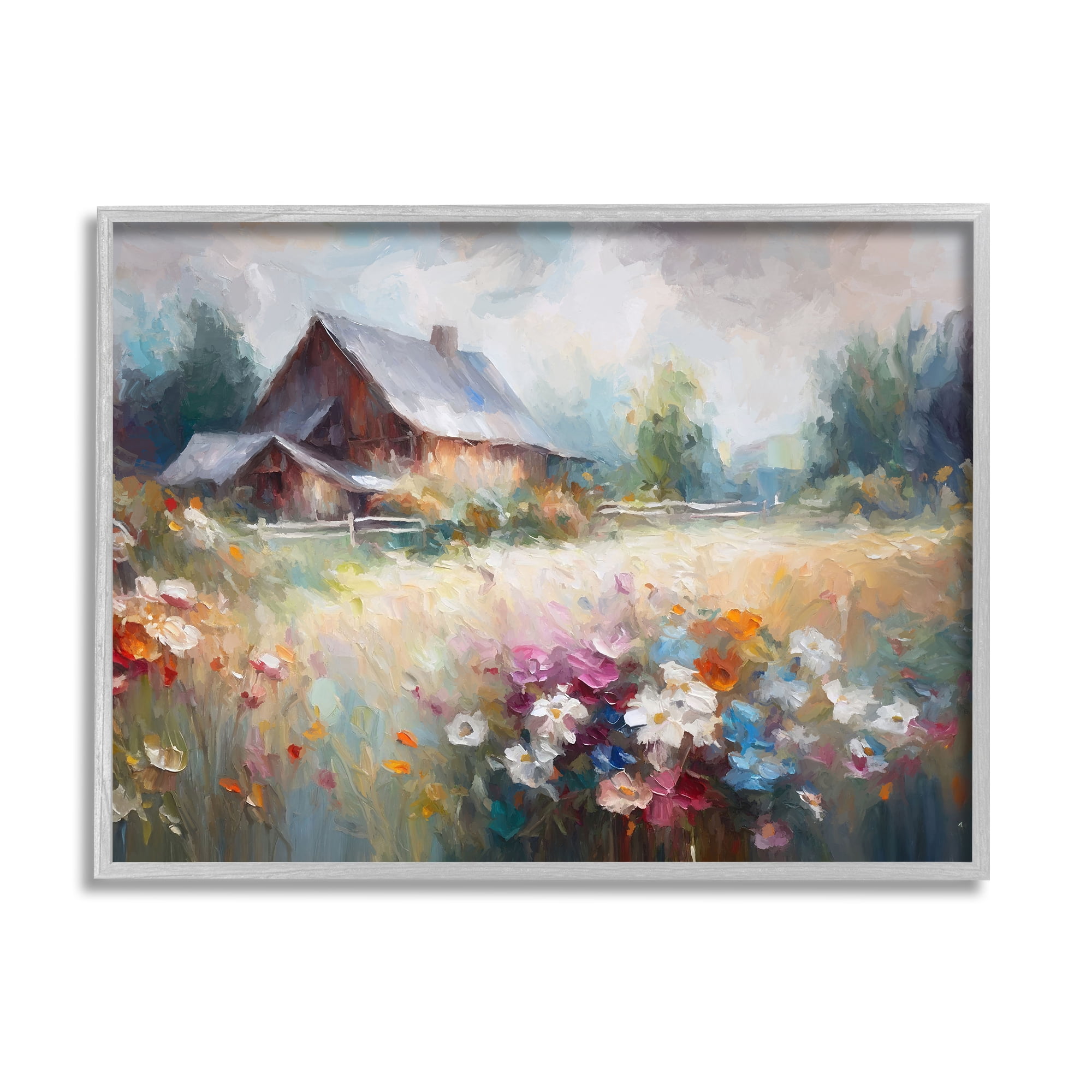 Stupell Industries Grey Rustic Countryside Landscape Painting Gray Framed Art Print Wall Art, 20 x 16