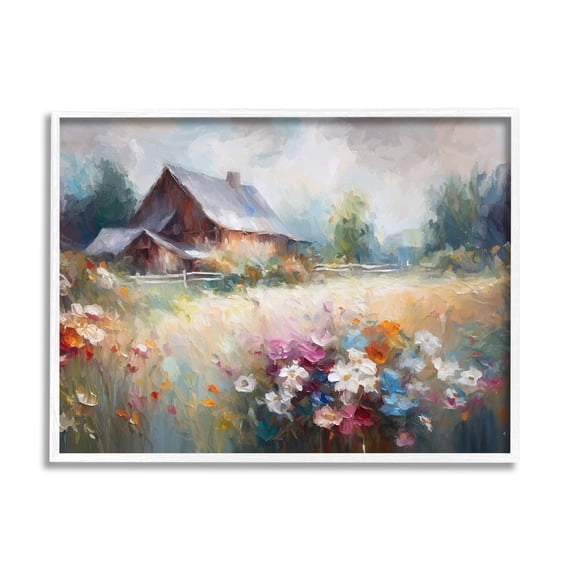 Stupell Industries Grey Rustic Countryside Landscape Painting White Framed Art Print Wall Art, 14 x 11