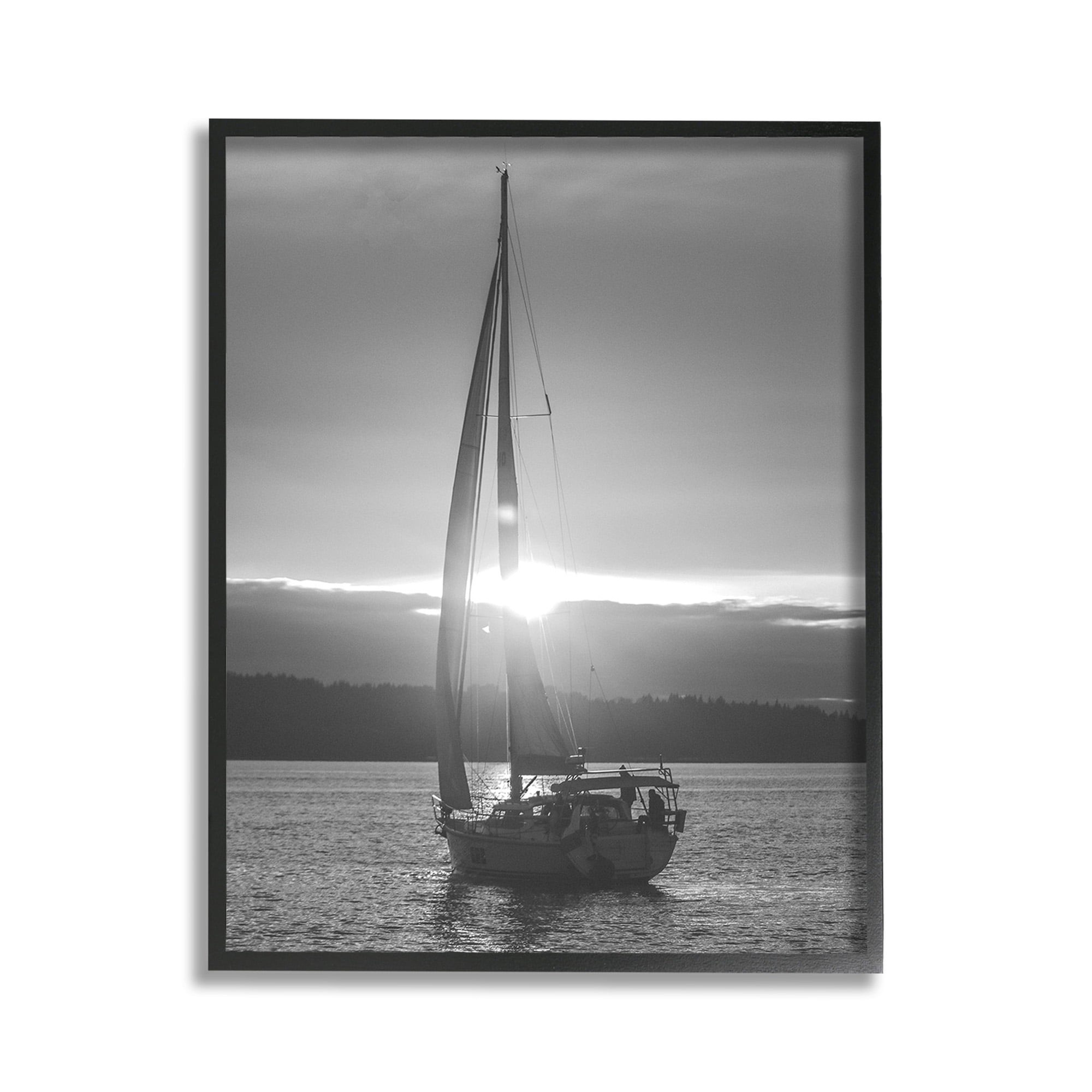 Stupell Industries Grey Sailboat Seascape Transportation Photography Black Framed Art Print Wall Art, 11 x 14
