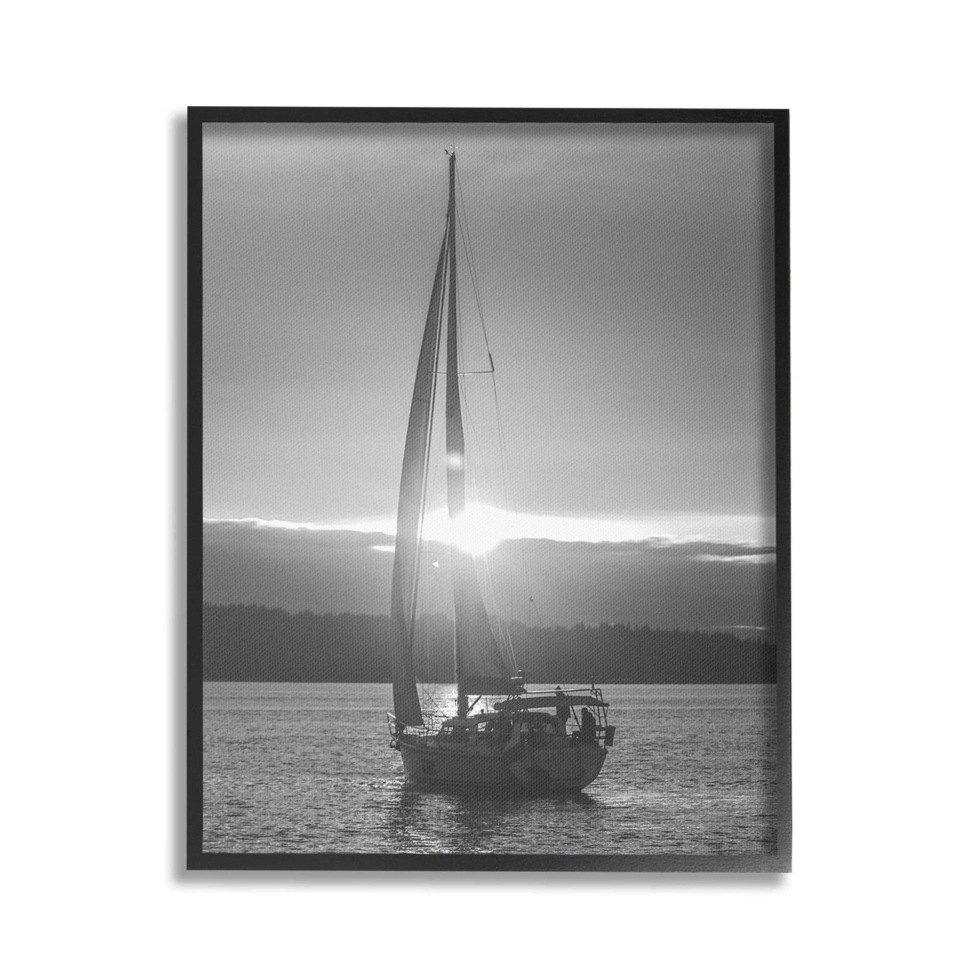 Stupell Industries Grey Sailboat Seascape Transportation Photography Black Framed Art Print Wall Art, 16 x 20