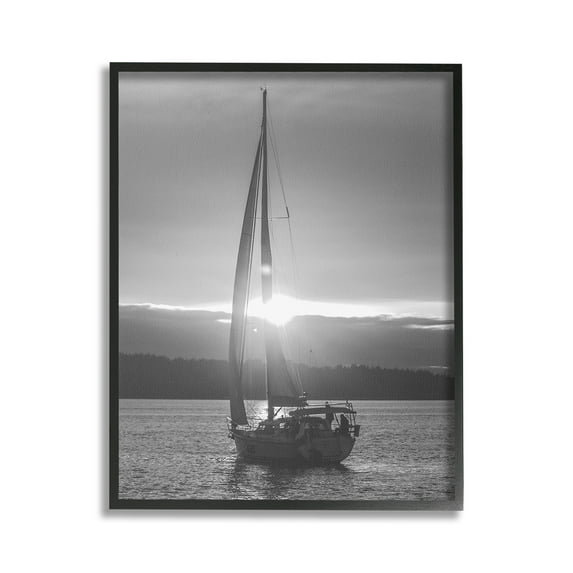 Stupell Industries Grey Sailboat Seascape Transportation Photography Black Framed Art Print Wall Art, 24 x 30
