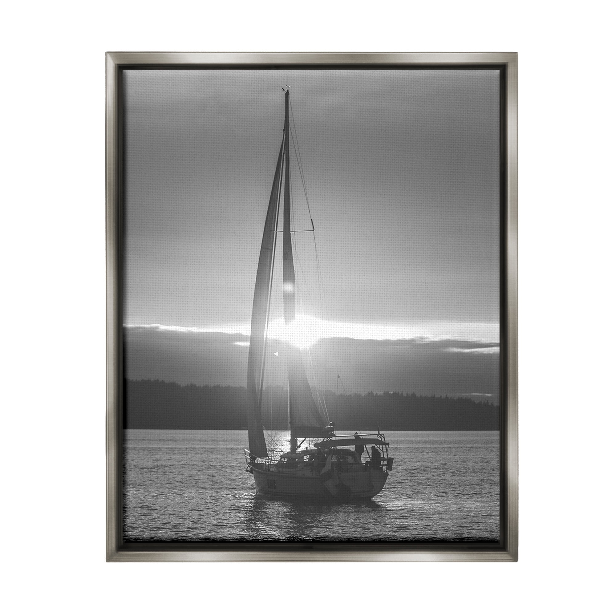 Stupell Industries Grey Sailboat Seascape Transportation Photography Gray Floater Framed Canvas Art Print Wall Art, 25 x 31
