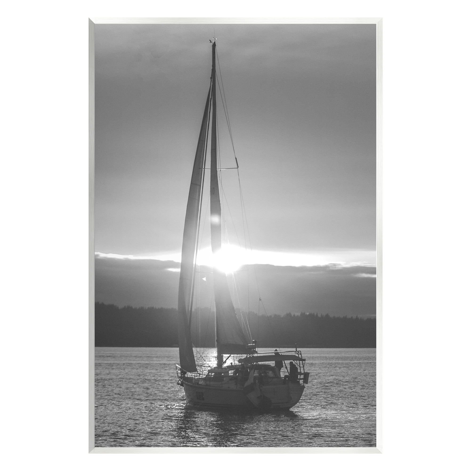 Stupell Industries Grey Sailboat Seascape Transportation Photography Unframed Art Print Wall Art, 13 x 19