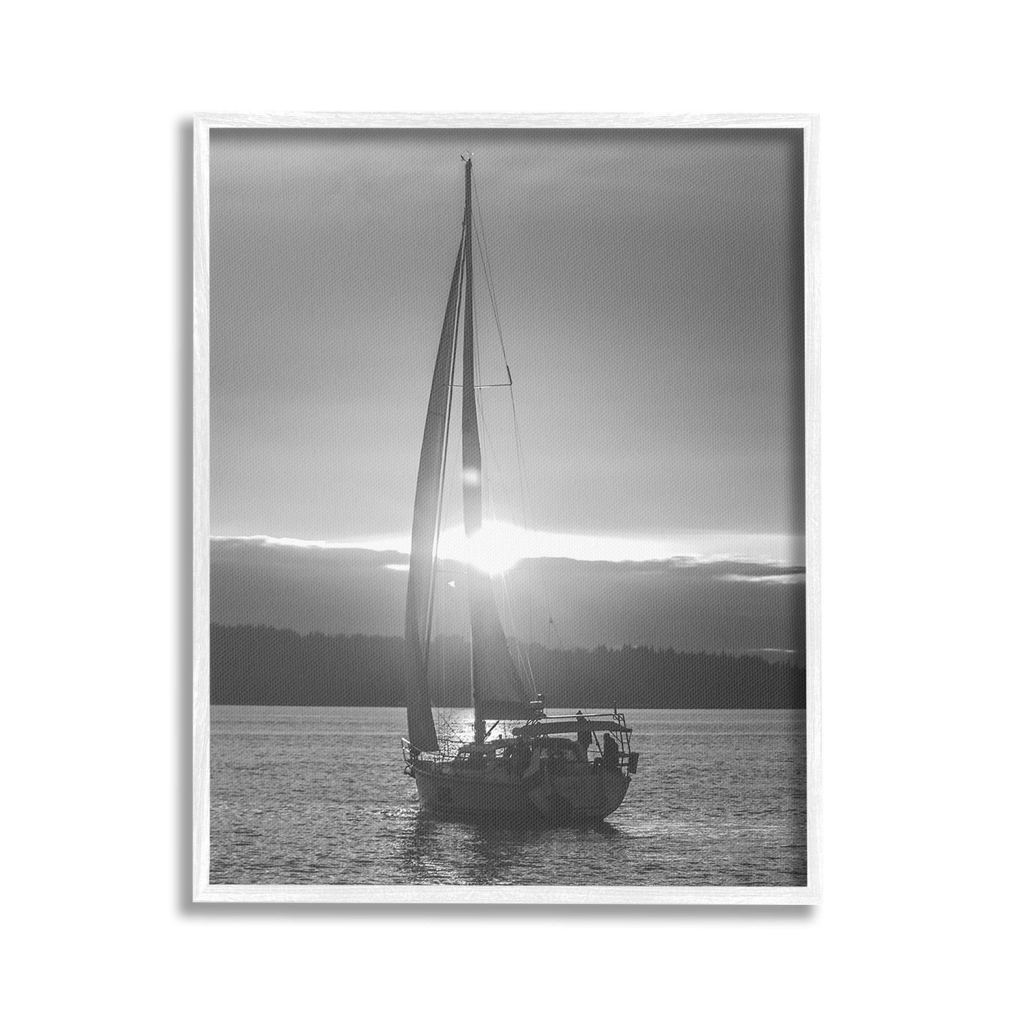 Stupell Industries Grey Sailboat Seascape Transportation Photography White Framed Art Print Wall Art, 24 x 30