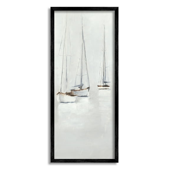 Stupell Industries Grey Sailboats Trio Transportation Painting Black Framed Art Print Wall Art, 13 x 30