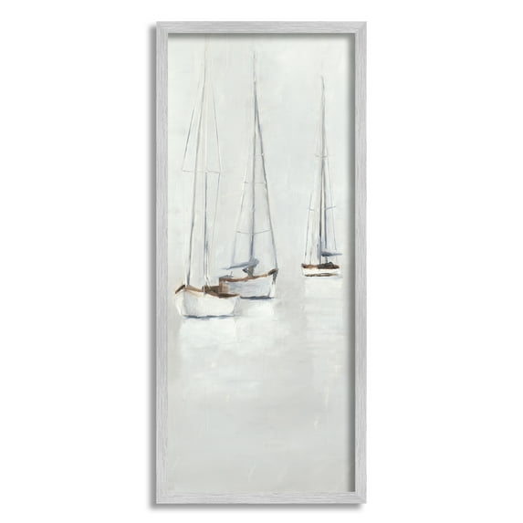 Stupell Industries Grey Sailboats Trio Transportation Painting Gray Framed Art Print Wall Art, 13 x 30