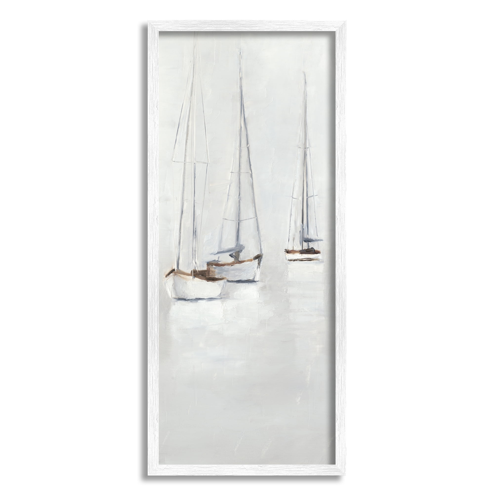 Stupell Industries Grey Sailboats Trio Transportation Painting White Framed Art Print Wall Art, 13 x 30