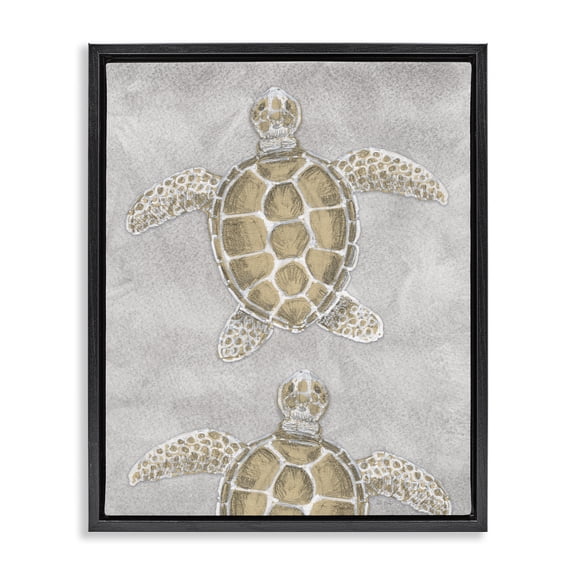 Stupell Industries Grey Sea Turtles Drawing Black Framed Floater Canvas Wall Art design by Patti Bishop, 21 x 17