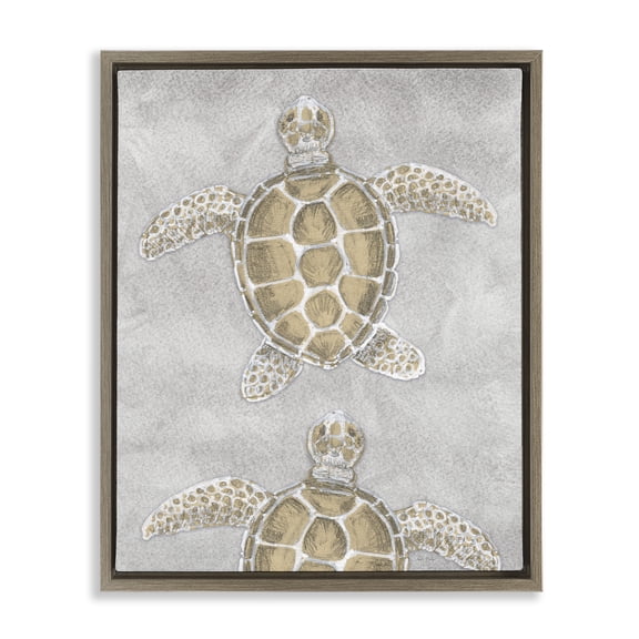 Stupell Industries Grey Sea Turtles Drawing Brown Framed Floater Canvas Wall Art design by Patti Bishop, 21 x 17